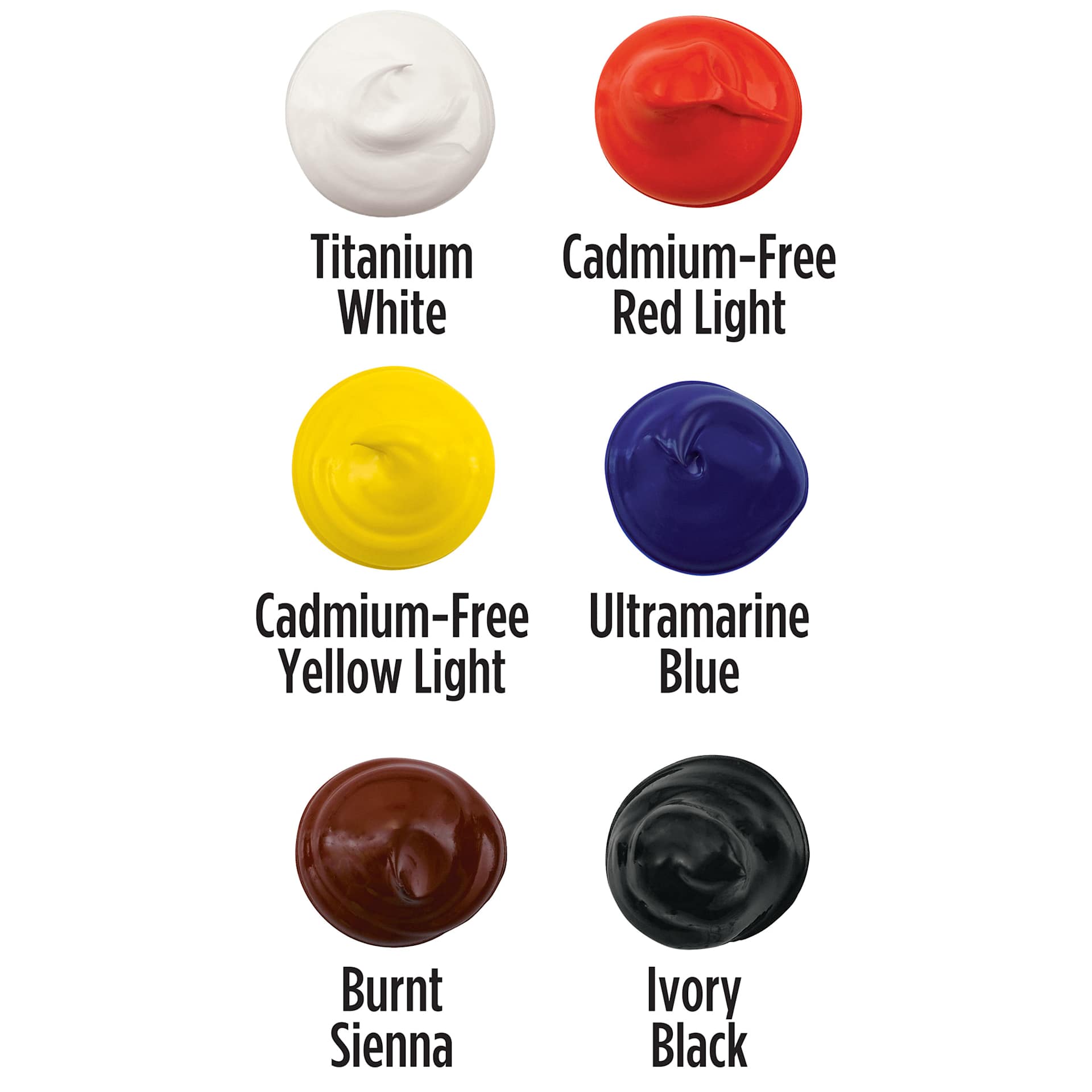 Utrecht Artists' Acrylic Paints - Basic, Set of 6, swatches Utrecht Artists' Acrylic Paints - Basic, Set of 6, swatches