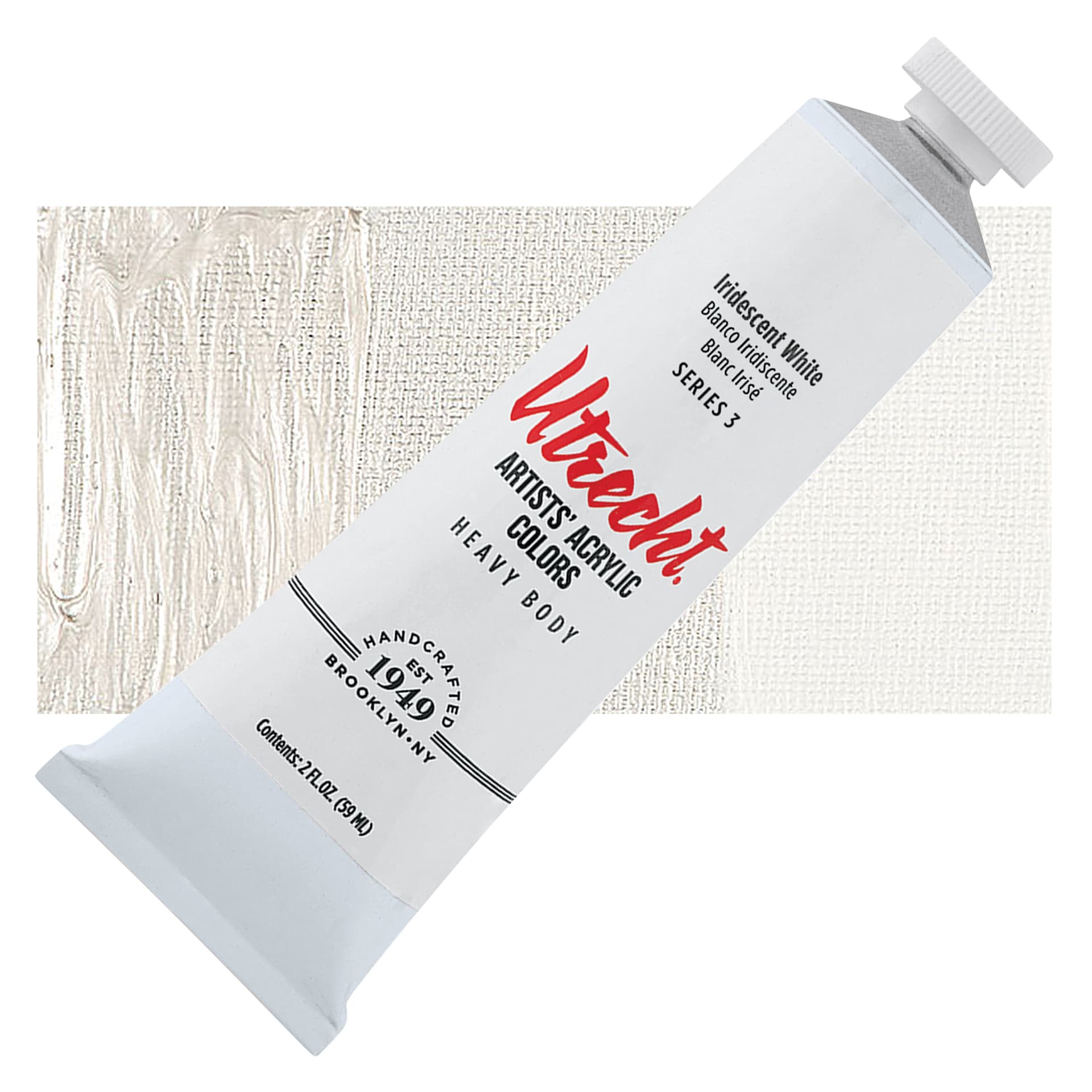 Utrecht Artists' Acrylic Paint - Iridescent White, 2 oz tube and swatch