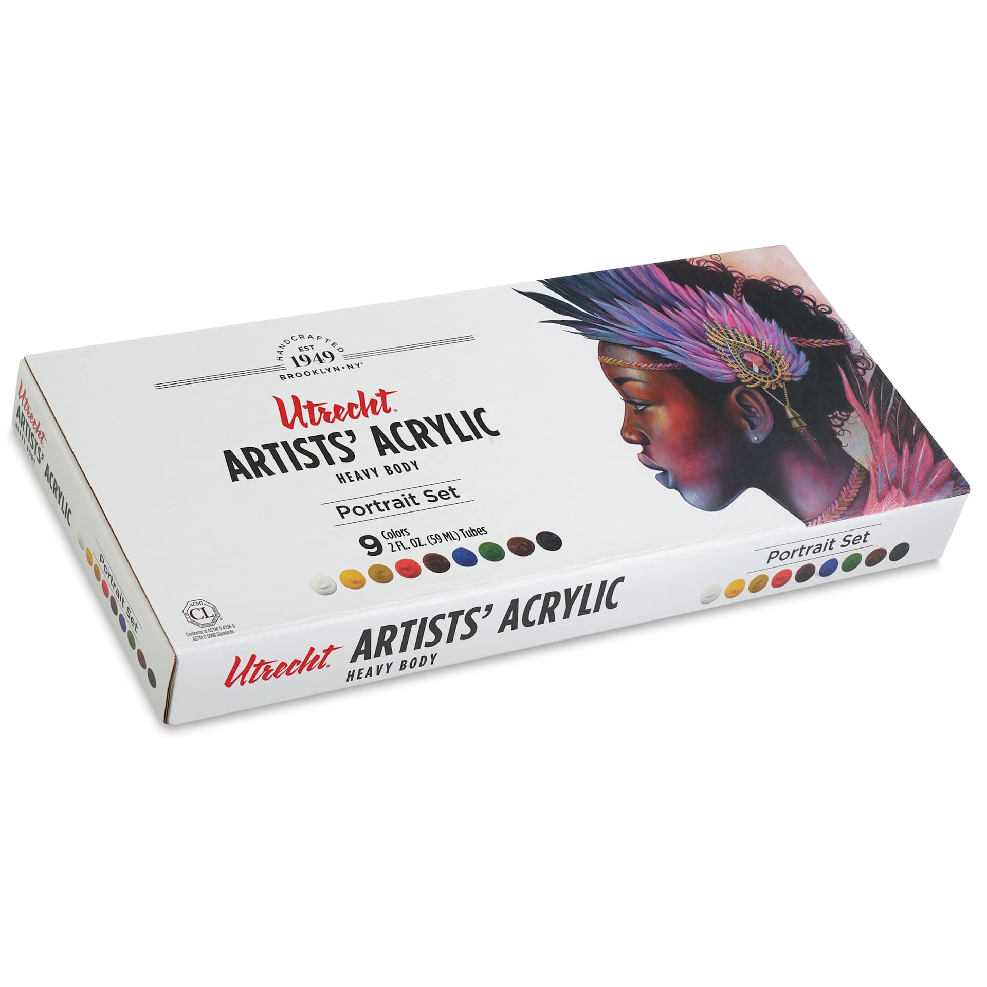 Utrecht Artists' Acrylic Paints - Set of 9, Portrait Colors, 59 ml, laid flat