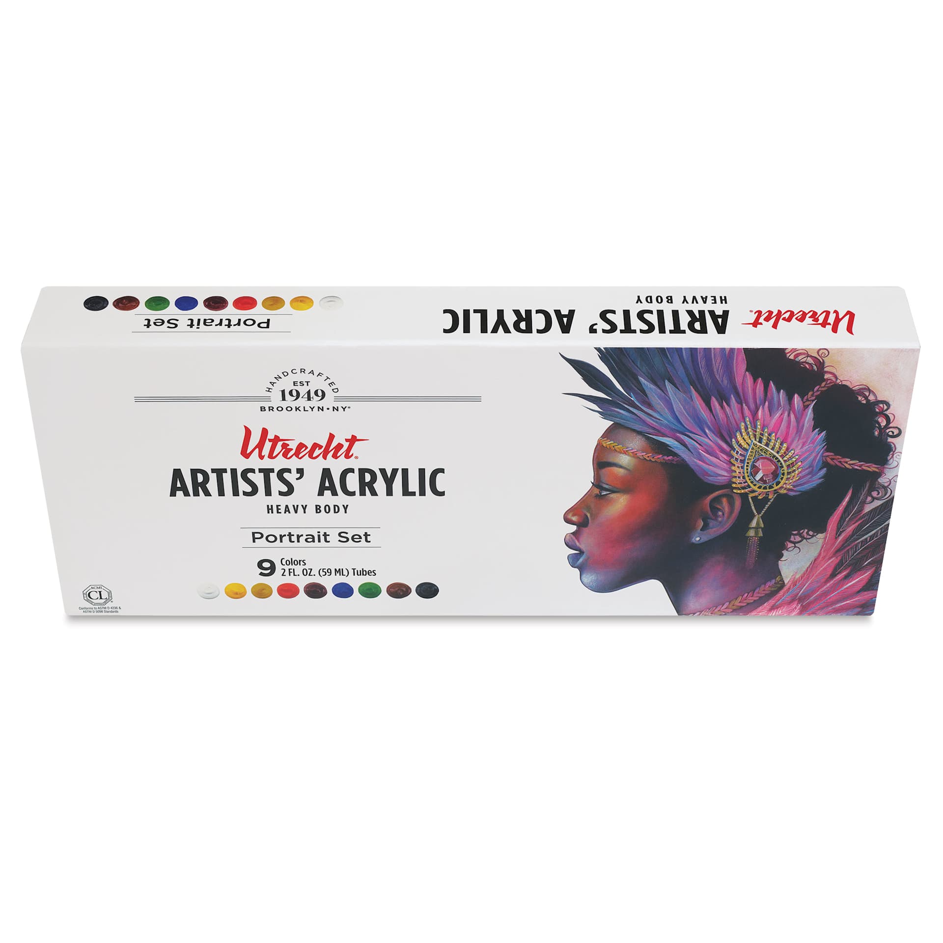Utrecht Artists' Acrylic Paints - Set of 9, Portrait Colors, 59 ml, packaging