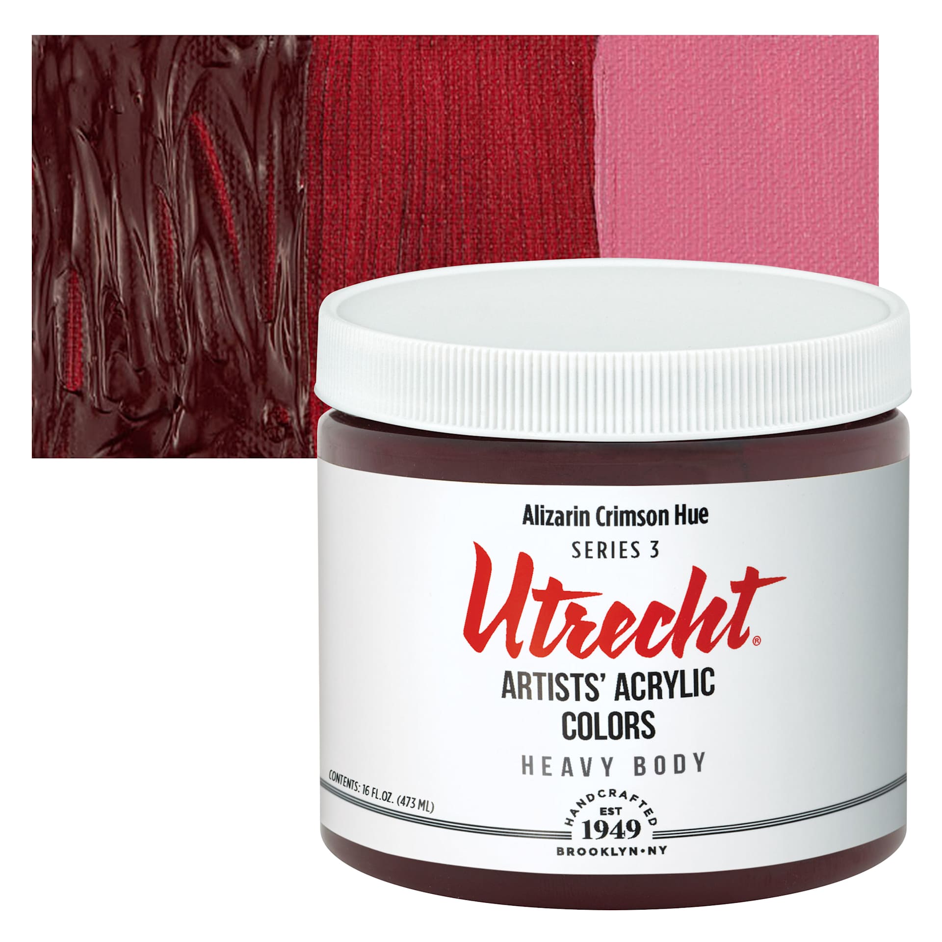 Utrecht Artists' Acrylic Paint - Alizarin Crimson Hue, Pint and swatch