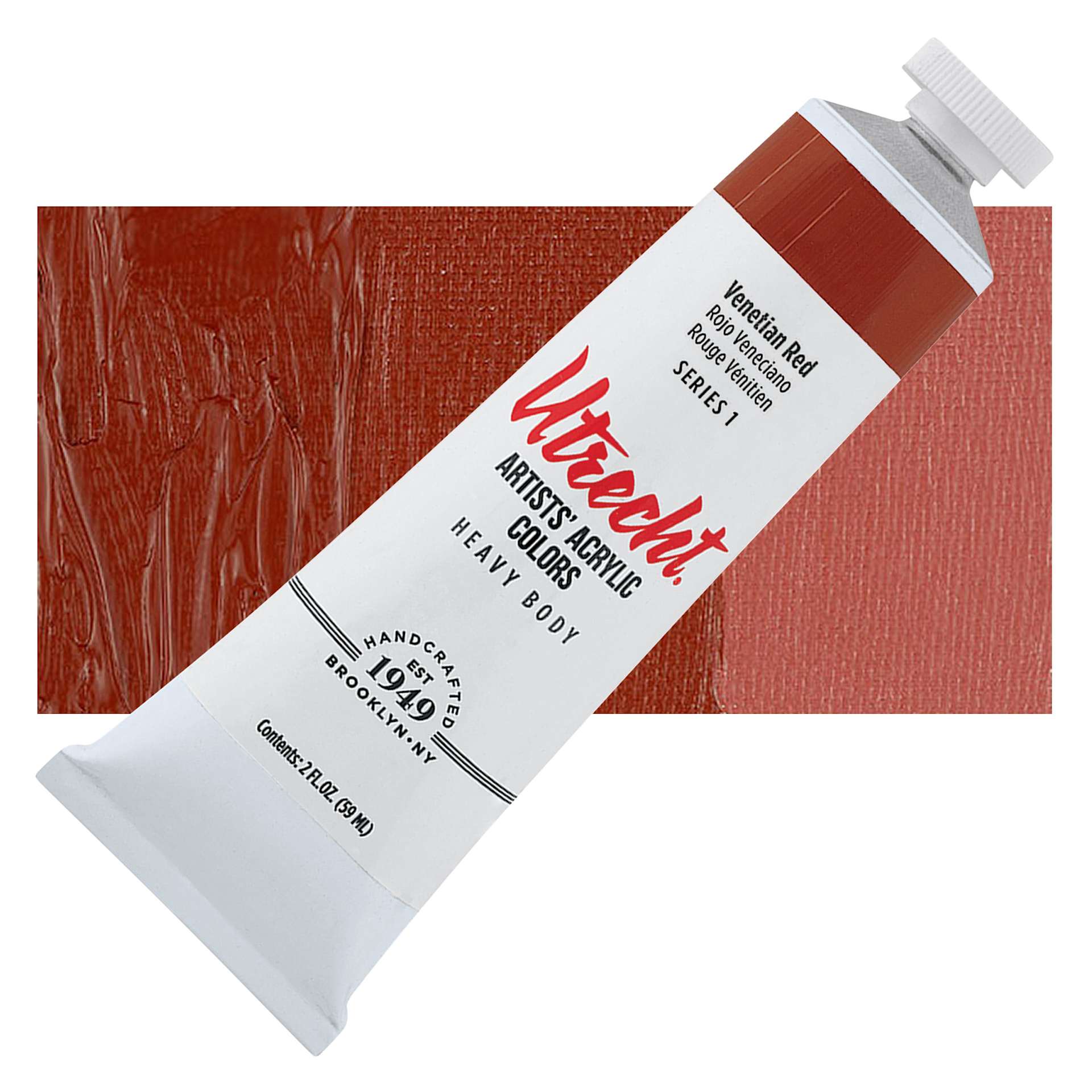 Utrecht Artists' Acrylic Paint - Venetian Red, 2 oz tube and swatch