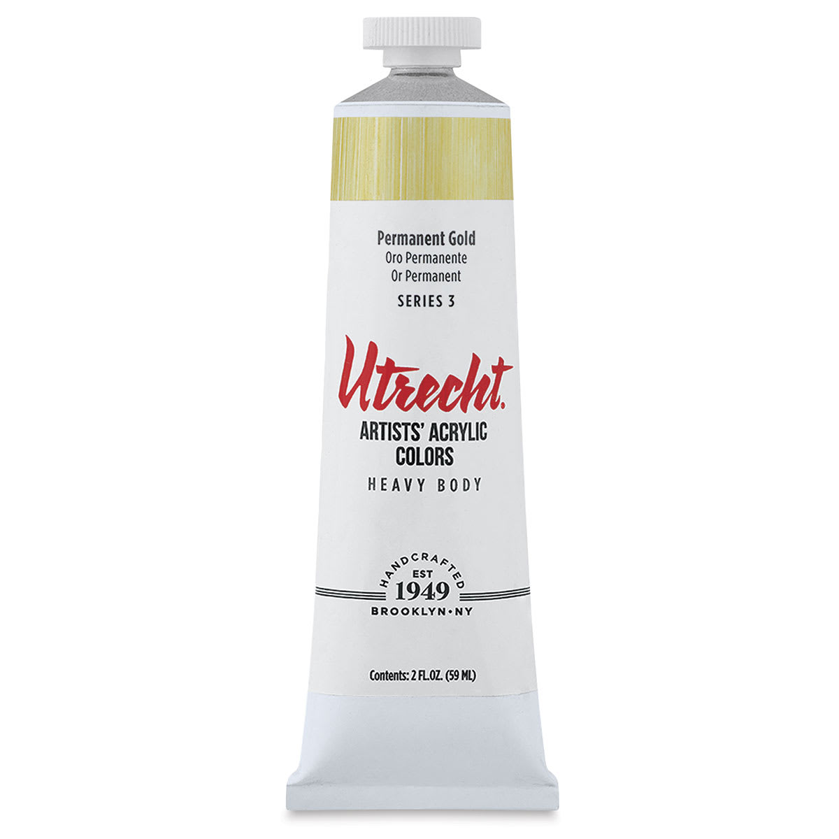 Utrecht Artists' Acrylic Paint - Permanent Gold, 2 oz tube
