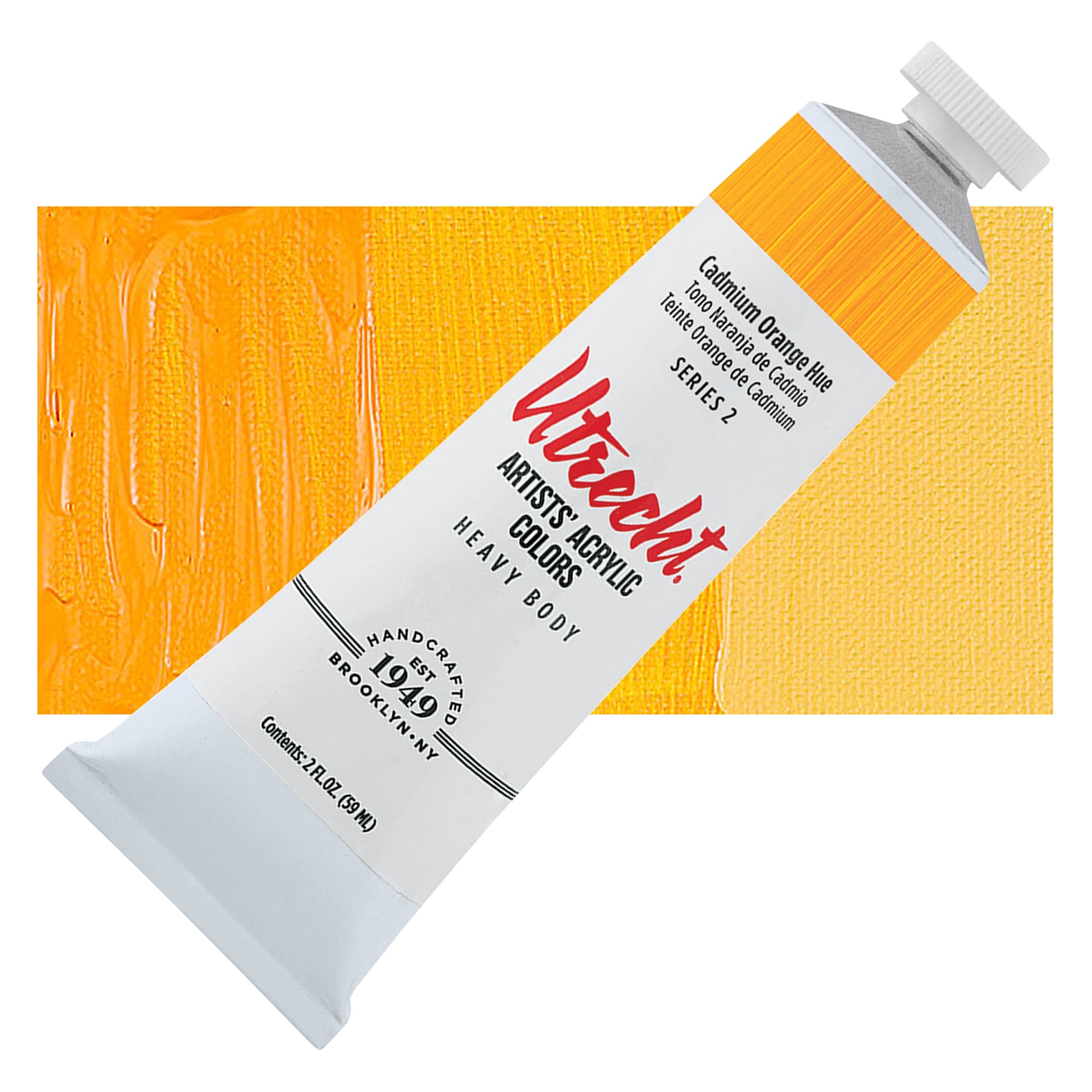 Utrecht Artists' Acrylic Paint - Cadmium Orange Hue, 2 oz tube and swatch