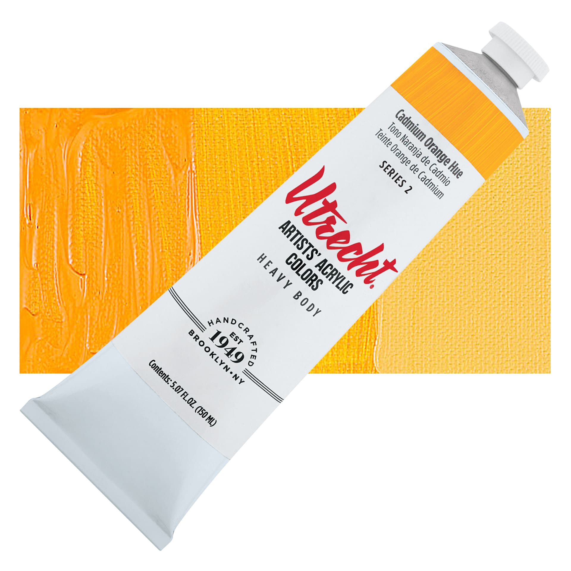 Utrecht Artists' Acrylic Paint - Cadmium Orange Hue, 5 oz tube and swatch