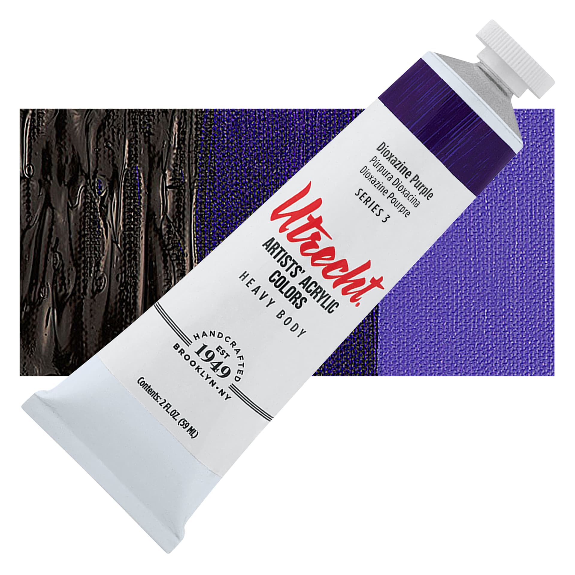 Utrecht Artists' Acrylic Paint - Dioxazine Purple, 2 oz tube and swatch