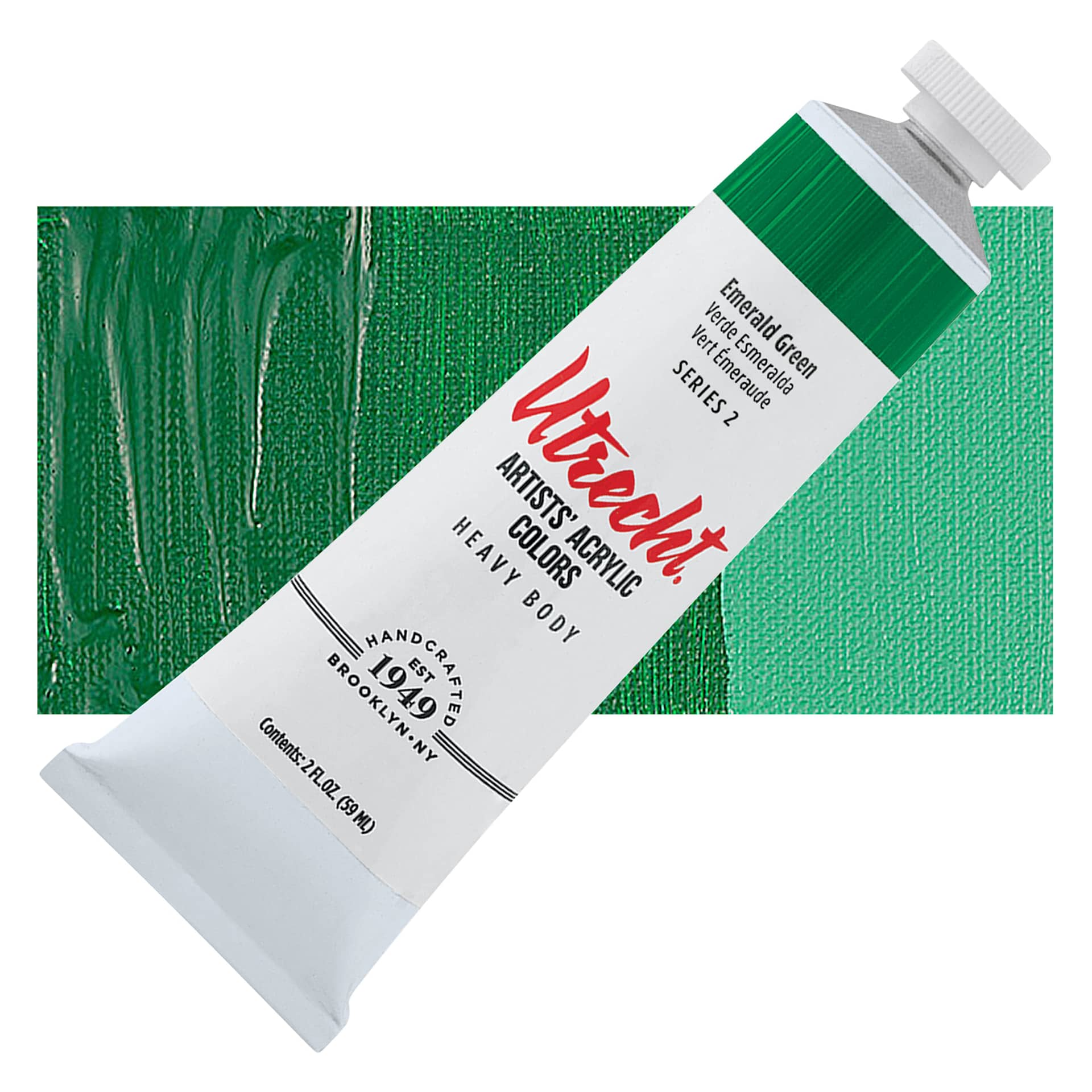 Utrecht Artists' Acrylic Paint - Emerald Green, 2 oz tube and swatch