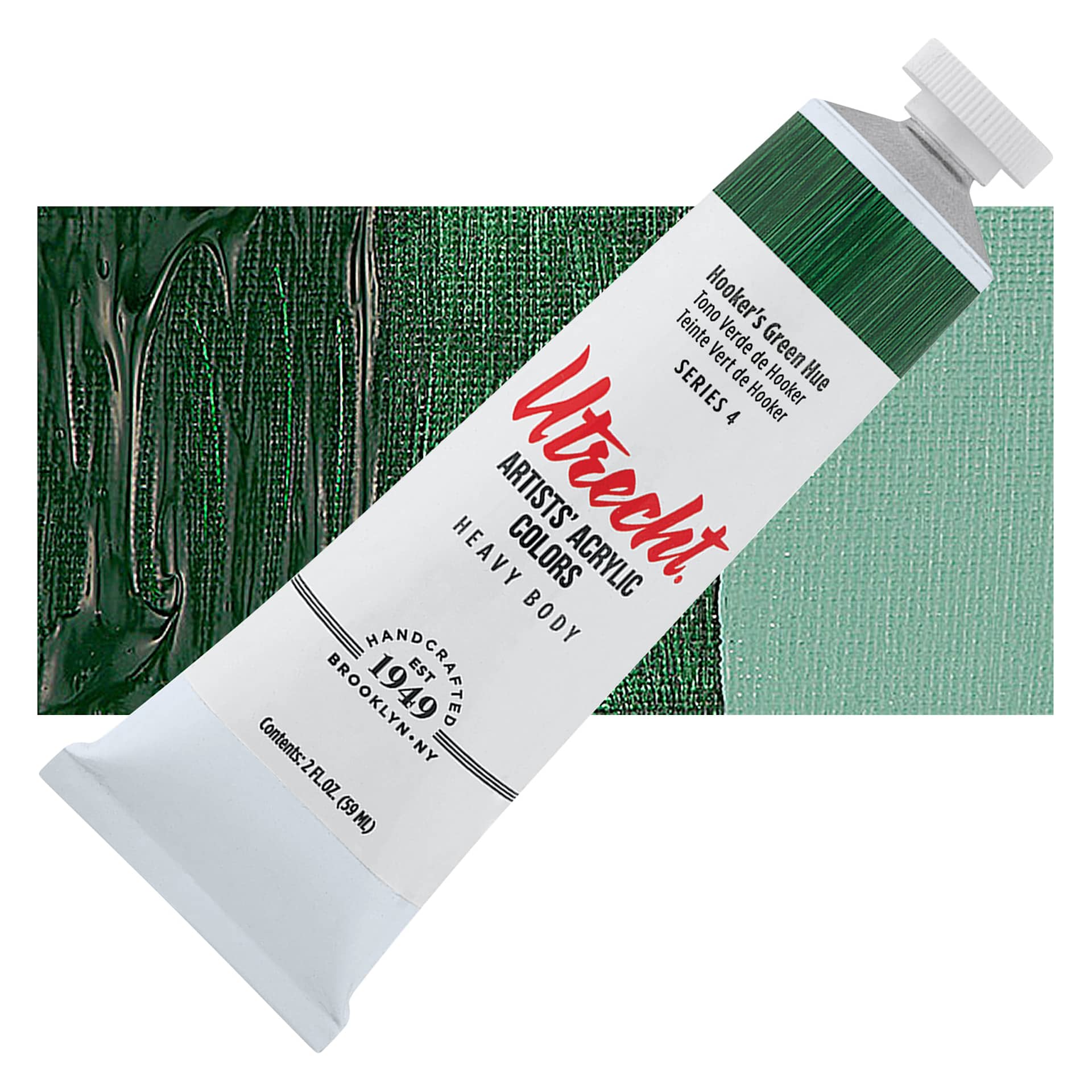 Utrecht Artists' Acrylic Paint - Hooker's Green, 2 oz tube and swatch
