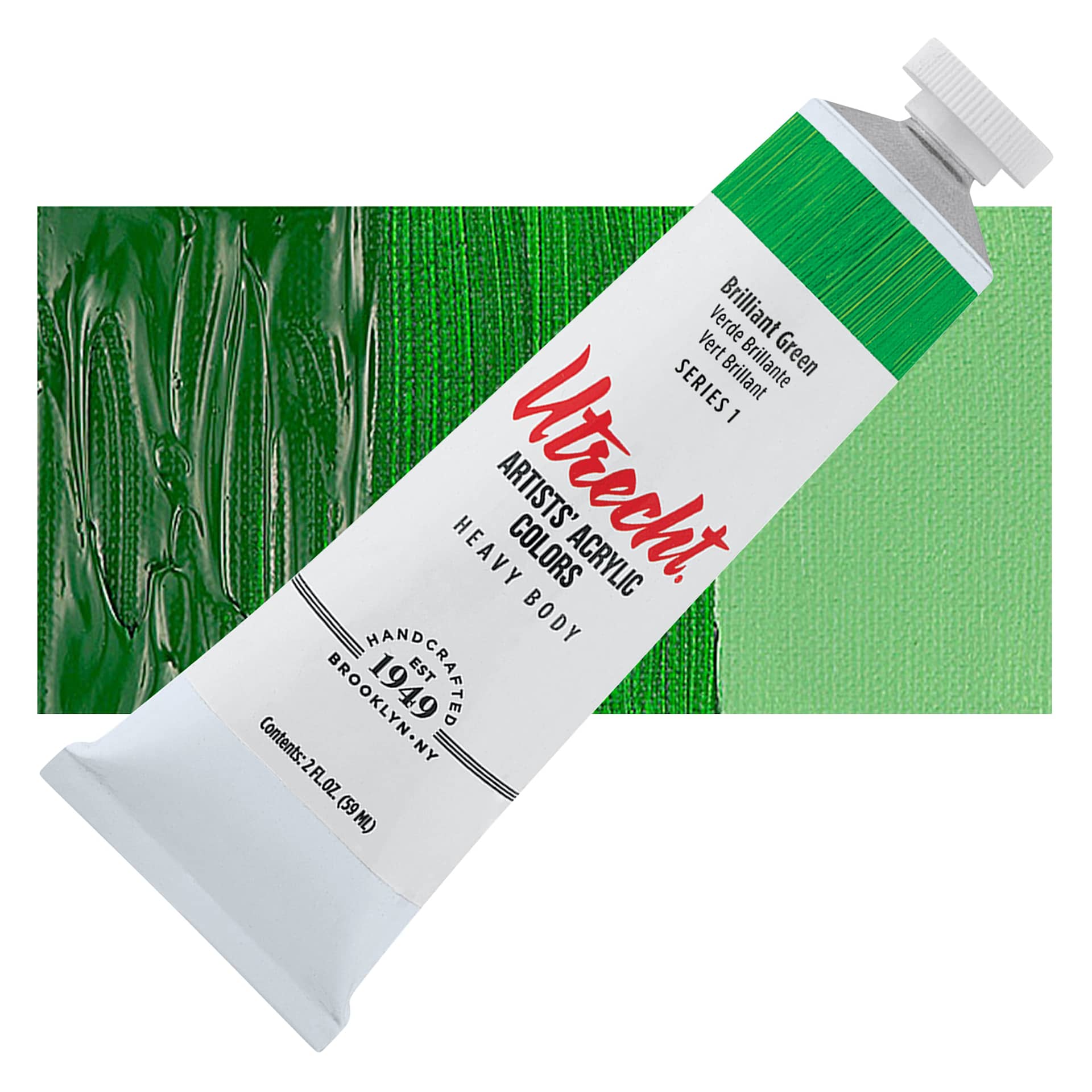 Utrecht Artists' Acrylic Paint - Brilliant Green, 2 oz tube and swatch