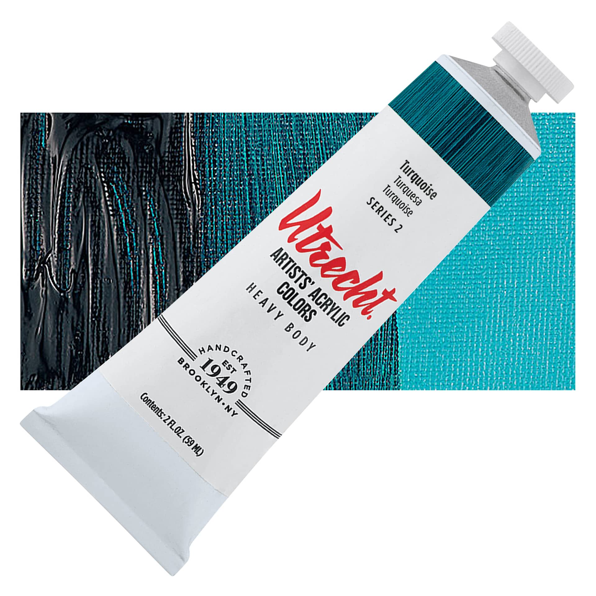 Utrecht Artists' Acrylic Paint - Turquoise, 2 oz tube and swatch