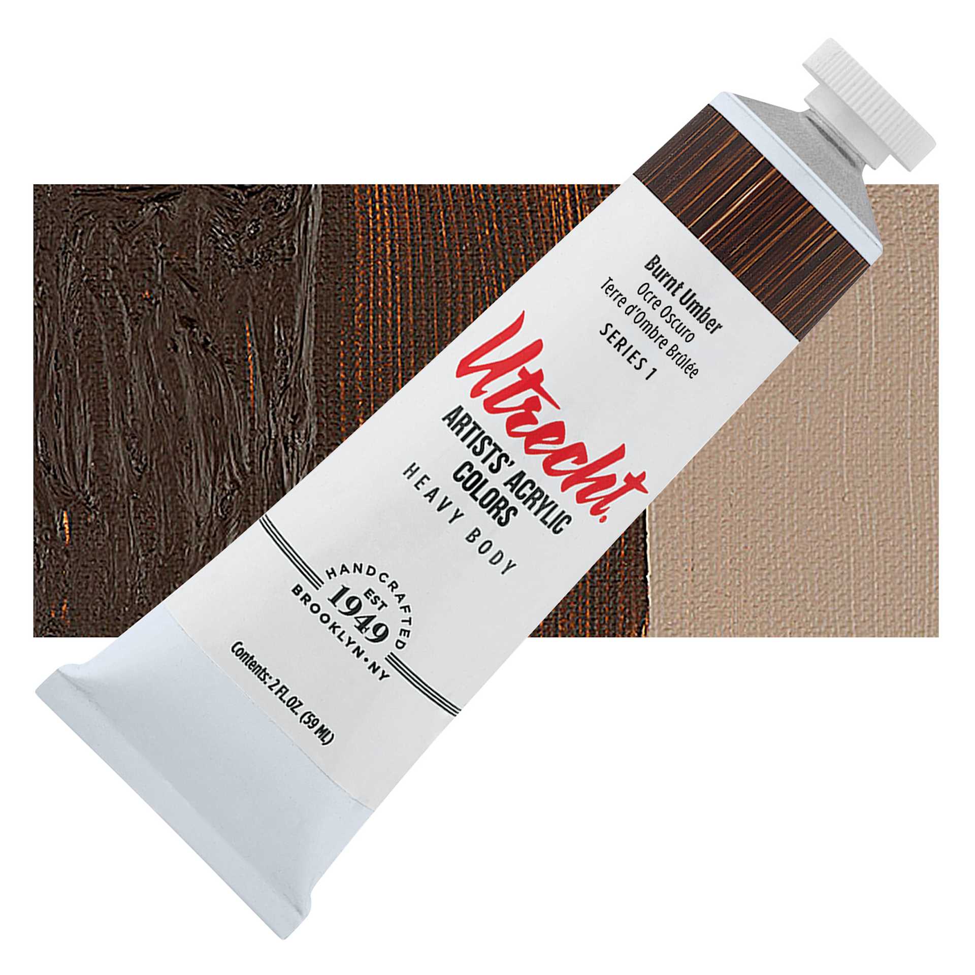 Utrecht Artists' Acrylic Paint - Burnt Umber, 2 oz tube and swatch