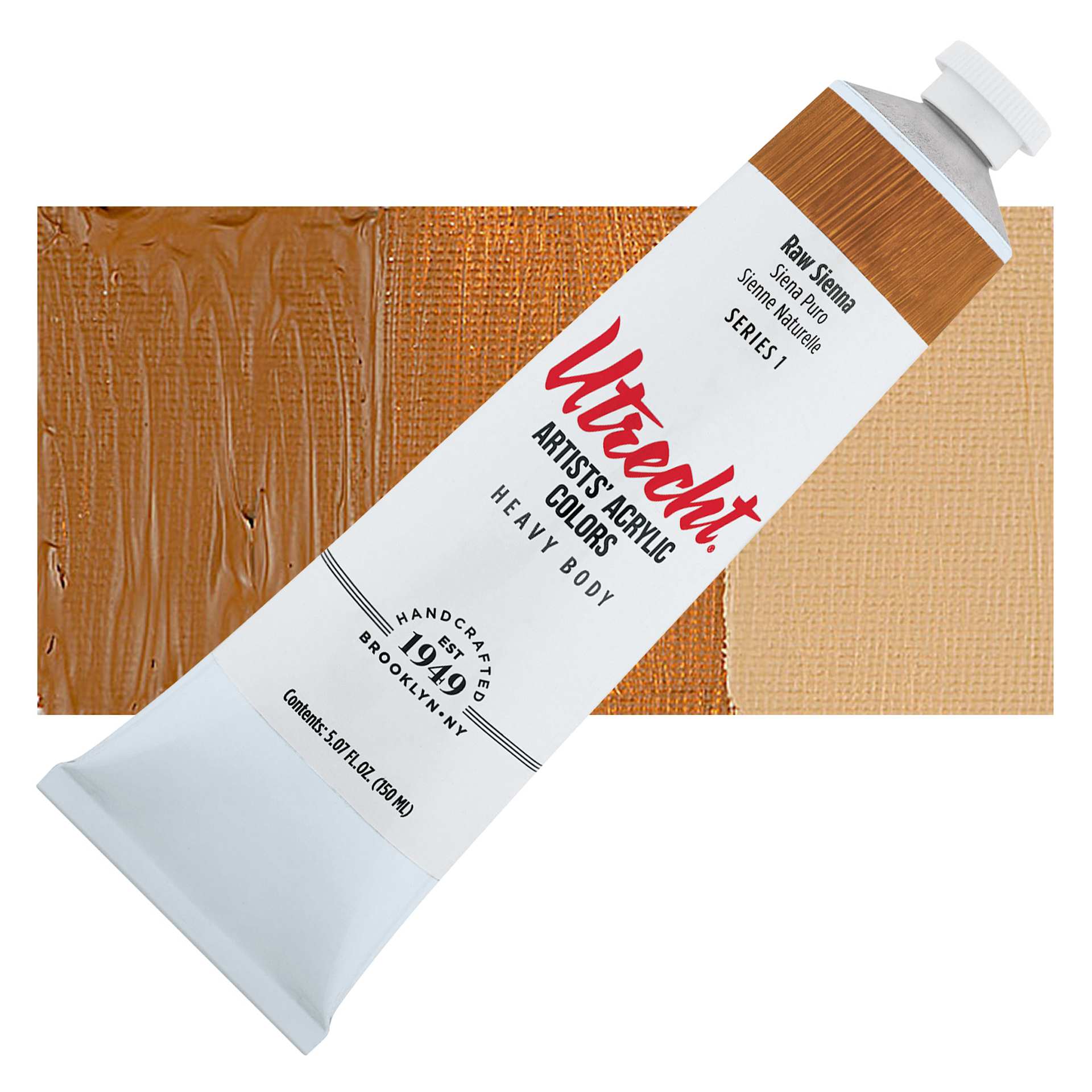 Utrecht Artists' Acrylic Paint - Raw Sienna, 5 oz tube and swatch