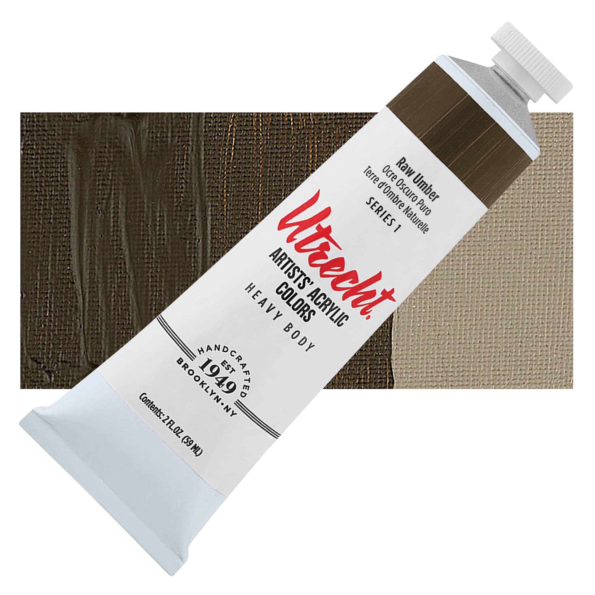 Utrecht Artists' Acrylic Paint - Raw Umber, 2 oz tube and swatch