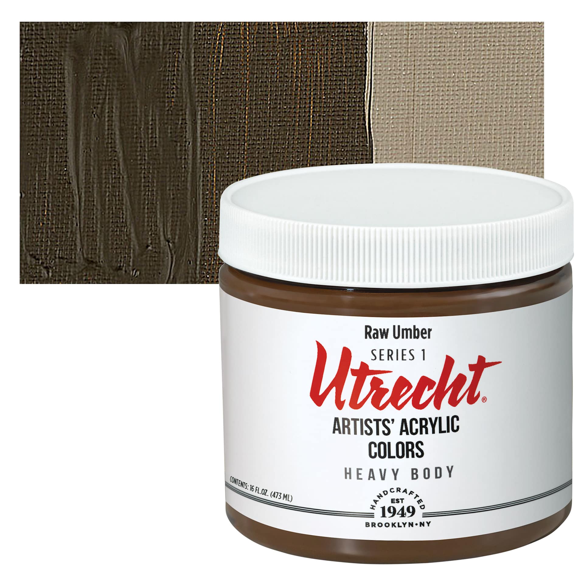 Utrecht Artists' Acrylic Paint - Raw Umber, Pint and swatch