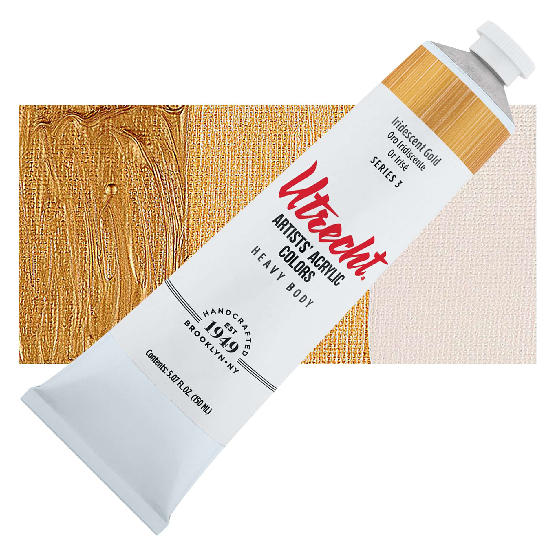 Utrecht Artists' Acrylic Paint - Iridescent Gold, 2 oz tube and swatch