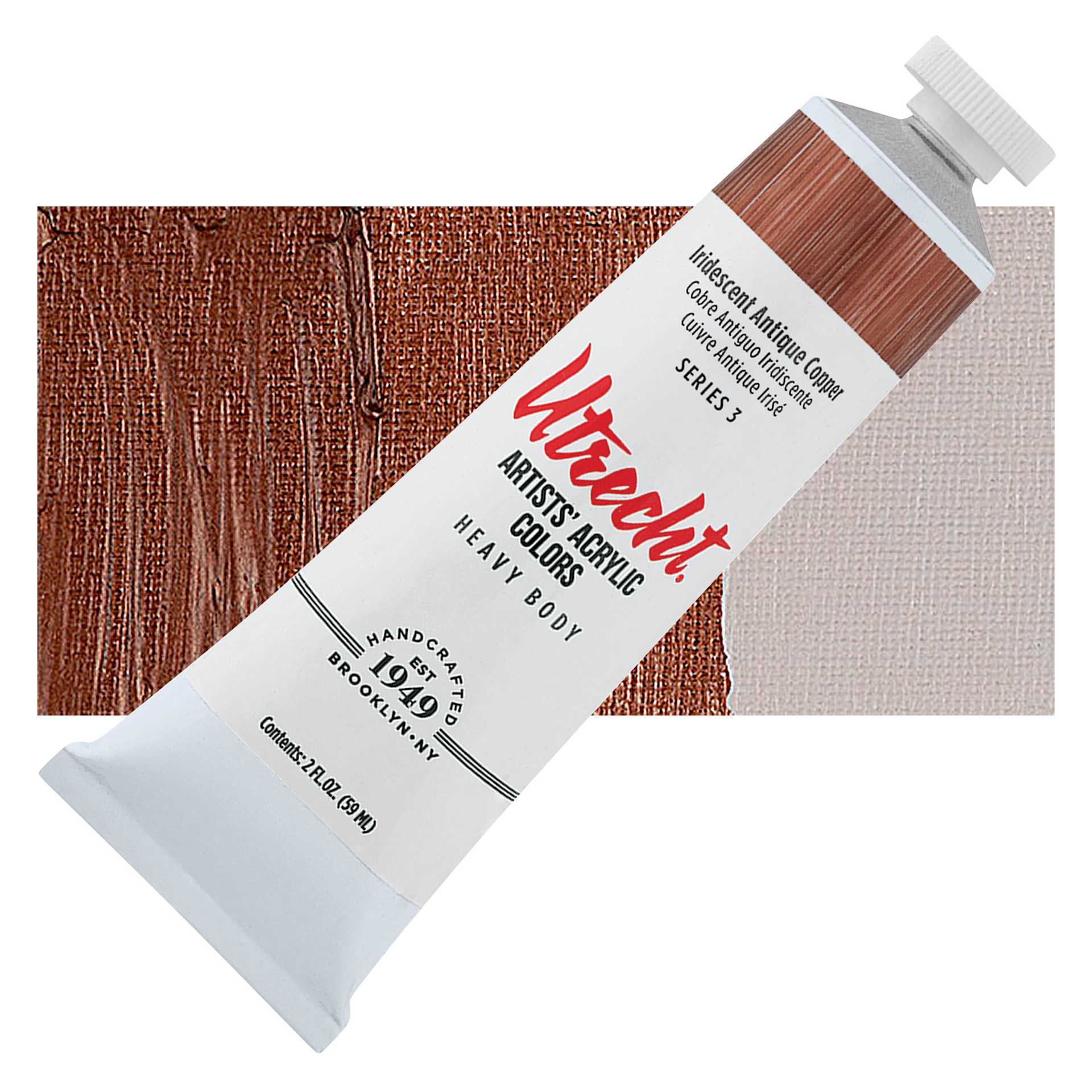 Utrecht Artists' Acrylic Paint - Iridescent Antique Copper, 2 oz tube and swatch
