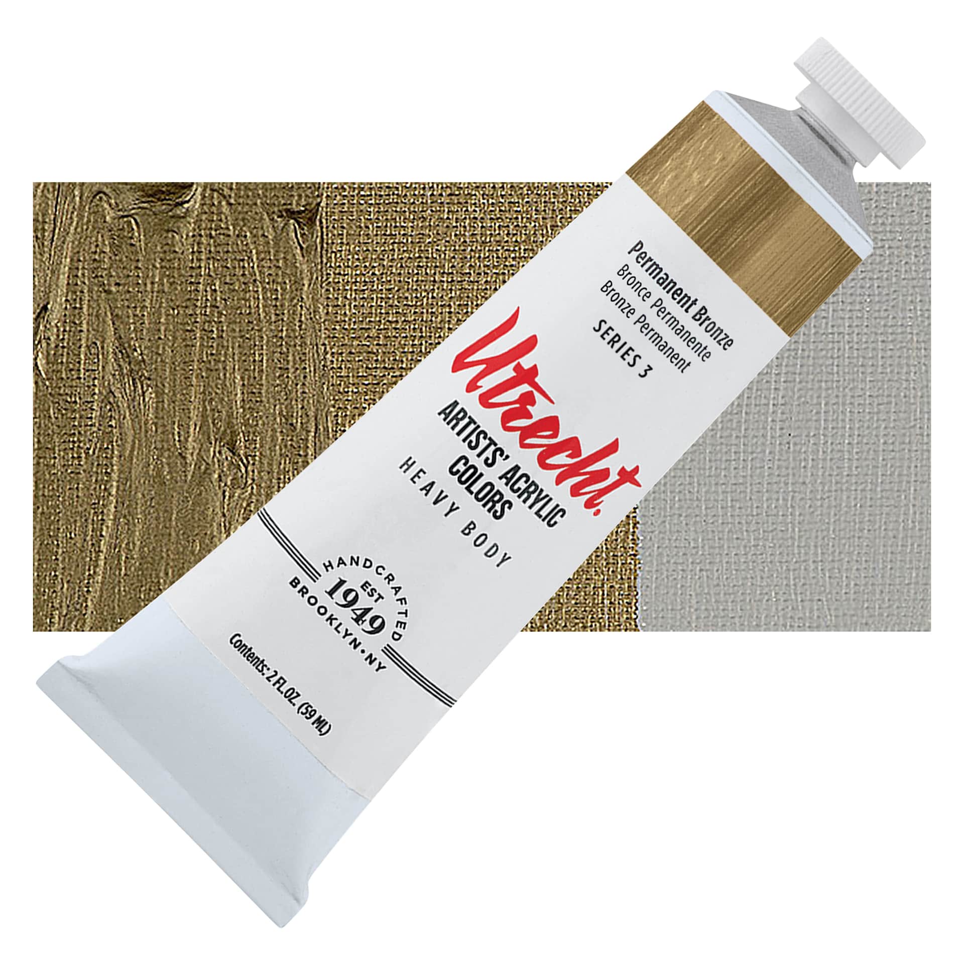 Utrecht Artists' Acrylic Paint - Permanent Bronze, 2 oz tube and swatch