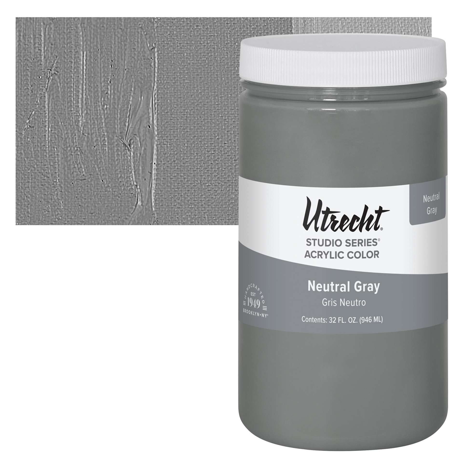 Utrecht Studio Series Acrylic Paint - Neutral Gray, Quart and swatch