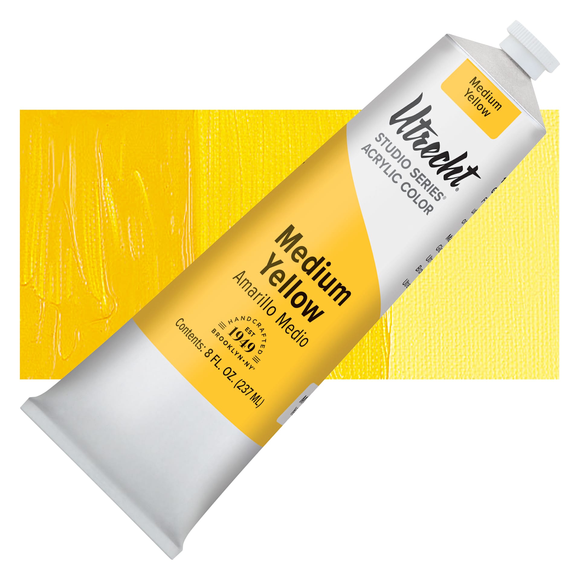 Utrecht Studio Series Acrylic Paint - Medium Yellow, 237 ml tube and swatch