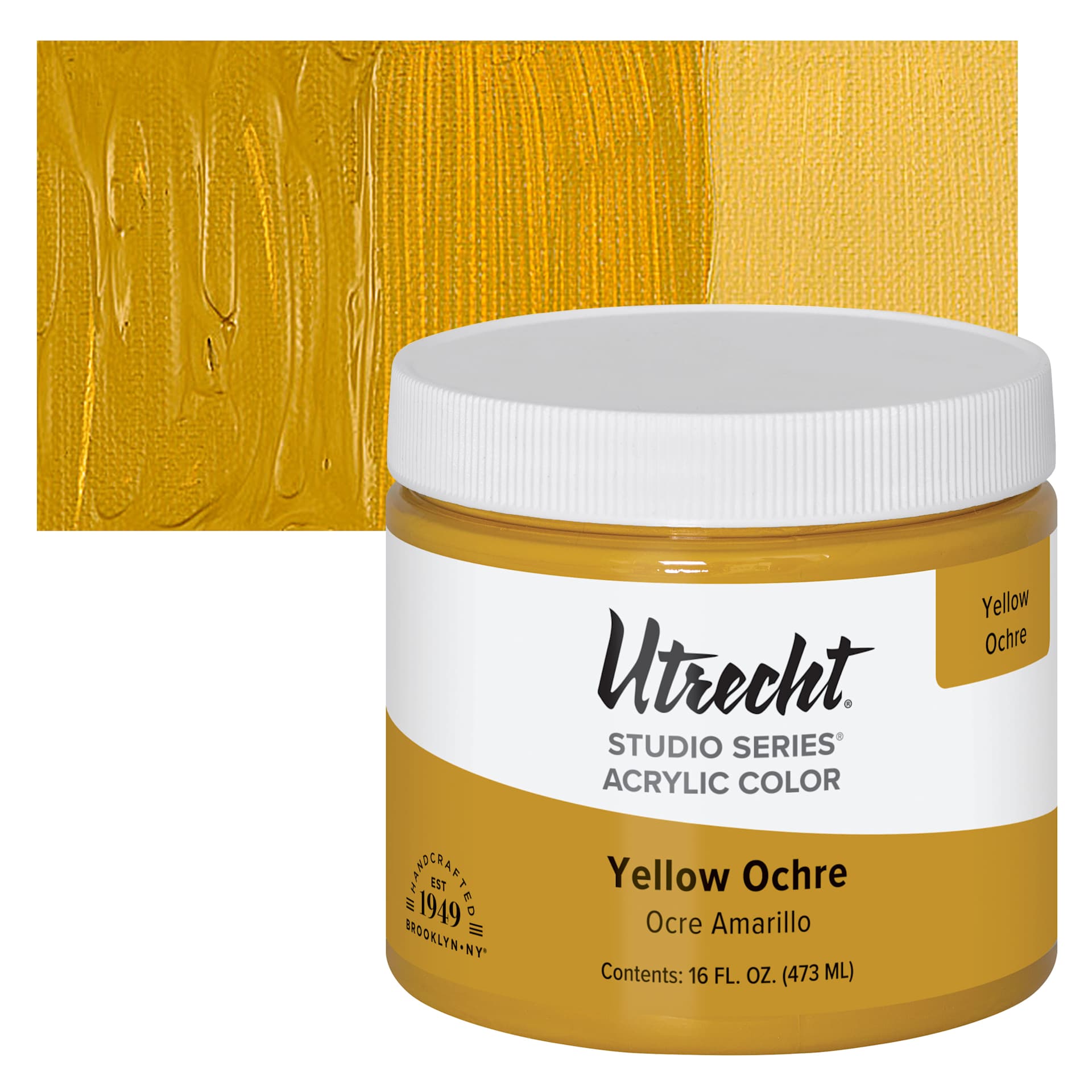 Utrecht Studio Series Acrylic Paint - Yellow Ochre, Pint and swatch