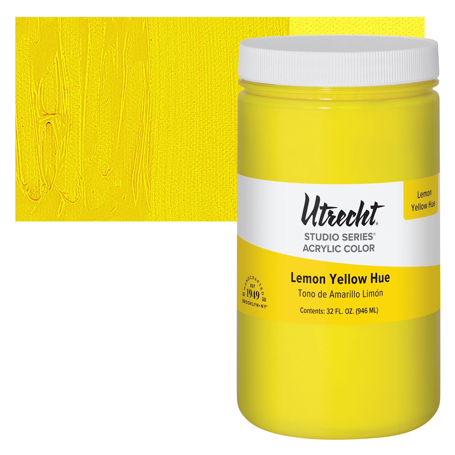 Utrecht Studio Series Acrylic Paint - Lemon Yellow Hue, Quart and swatch