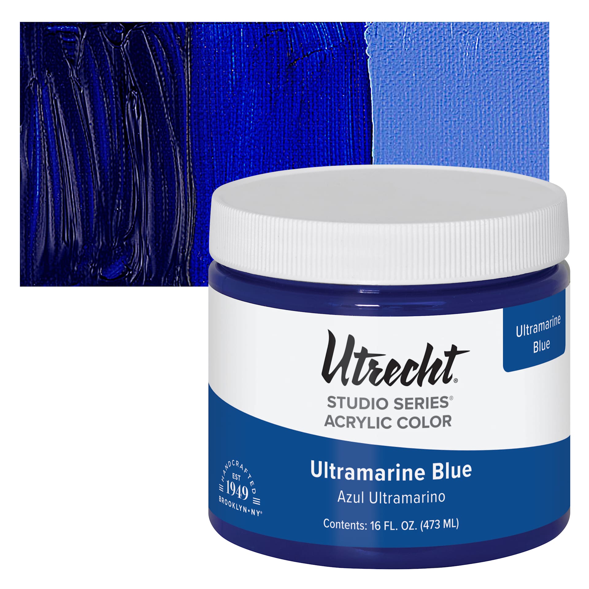 Utrecht Studio Series Acrylic Paint - Ultramarine Blue, Pint and swatch