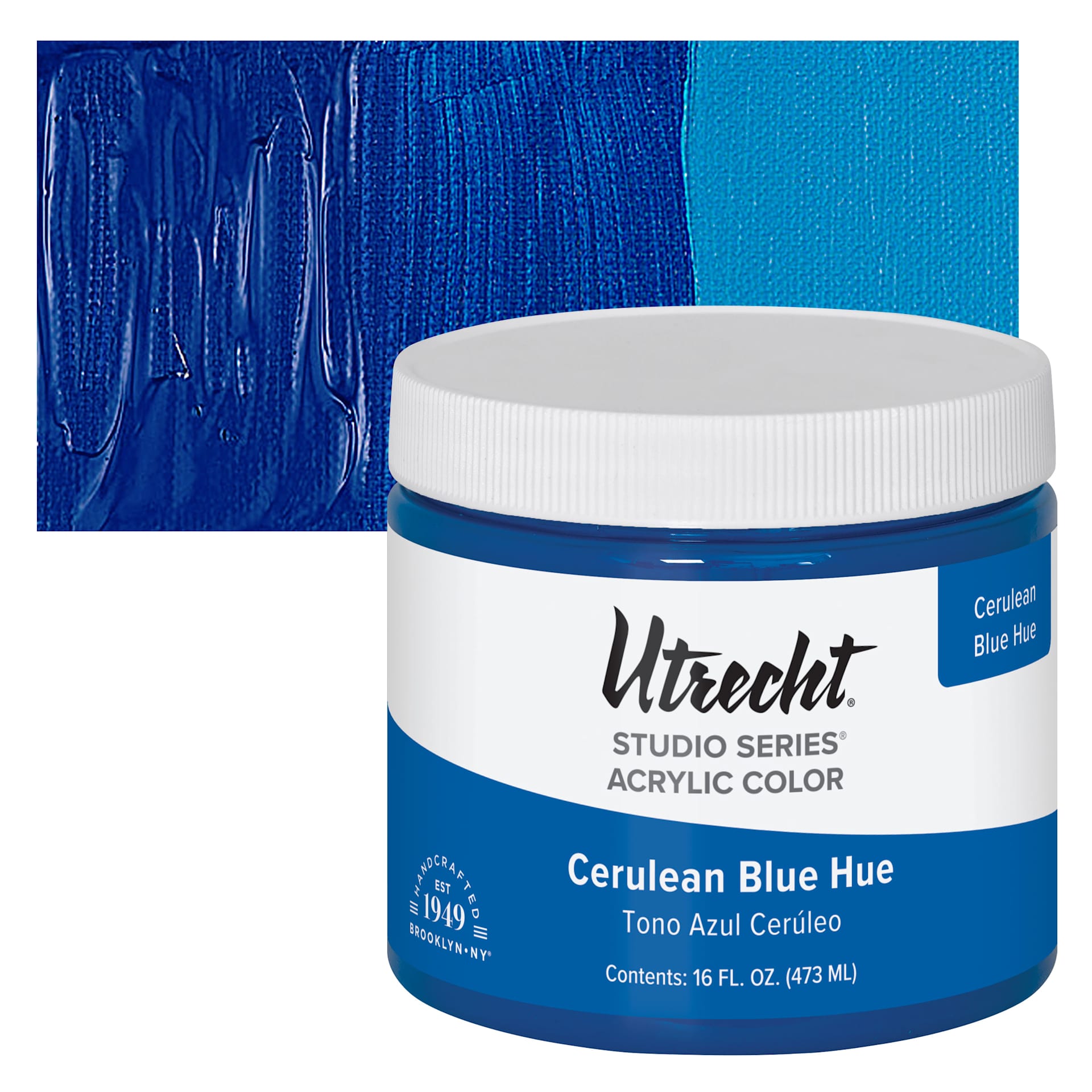 Utrecht Studio Series Acrylic Paint - Cerulean Blue Hue, Pint and swatch
