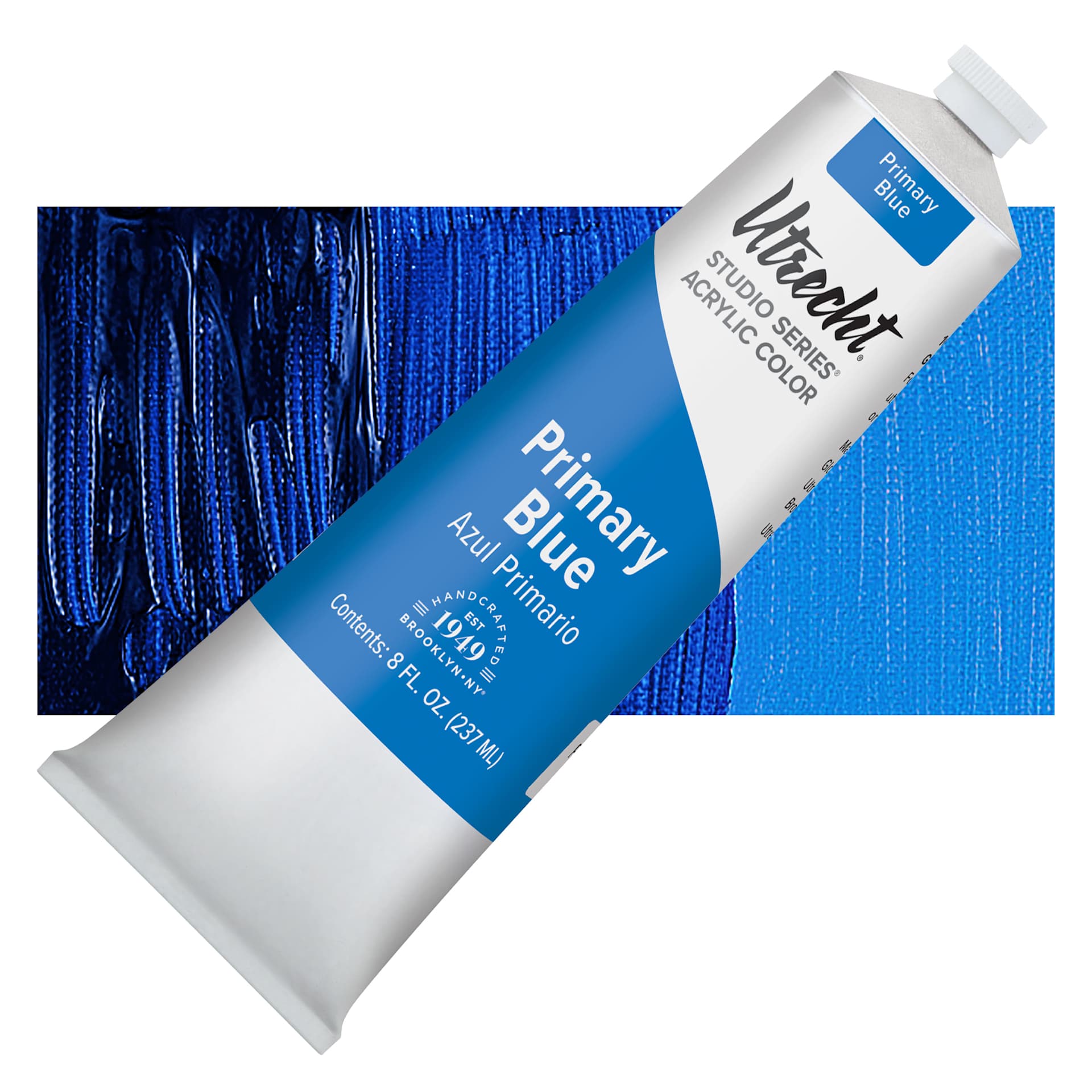 Utrecht Studio Series Acrylic Paint - Primary Blue, 237 ml tube and swatch