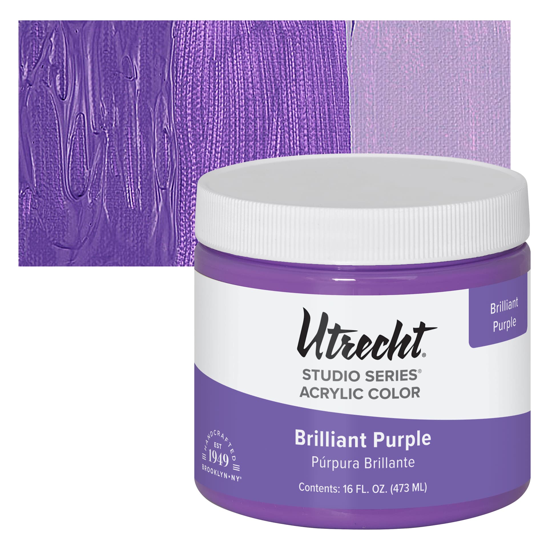 Utrecht Studio Series Acrylic Paint - Brilliant Purple, Pint and swatch