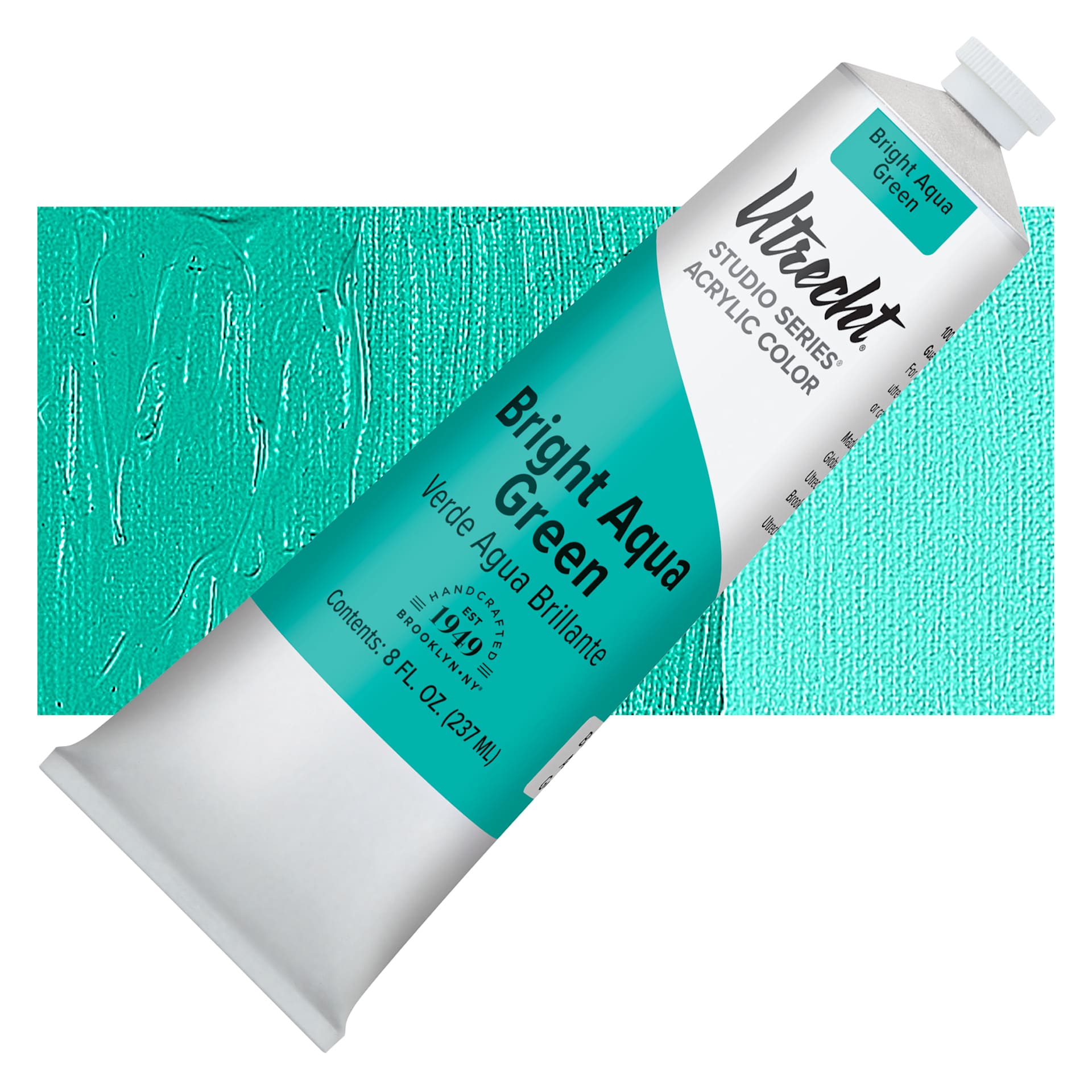 Utrecht Studio Series Acrylic Paint - Bright Aqua Green, 237 ml tube and swatch