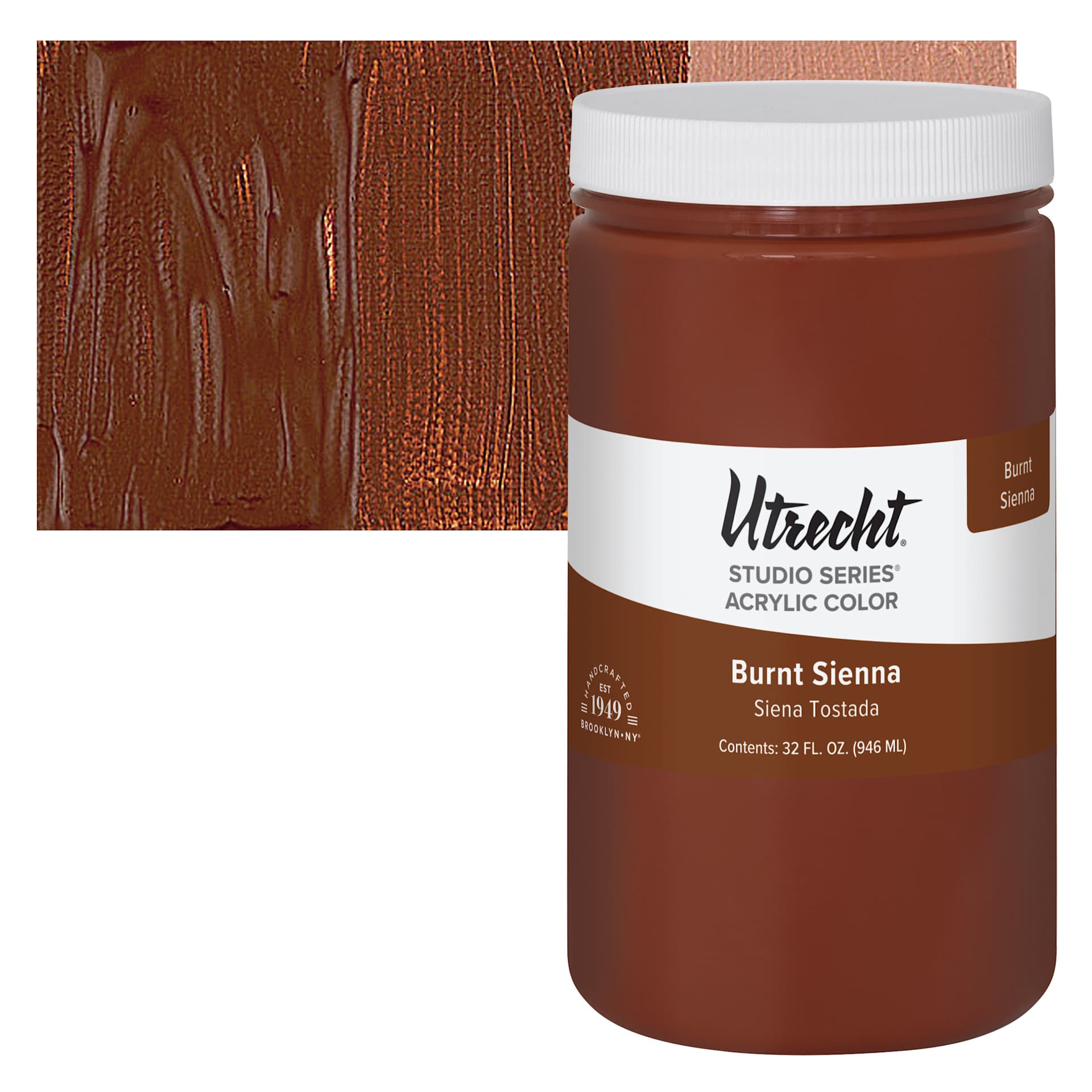Utrecht Studio Series Acrylic Paint - Burnt Sienna, Quart and swatch