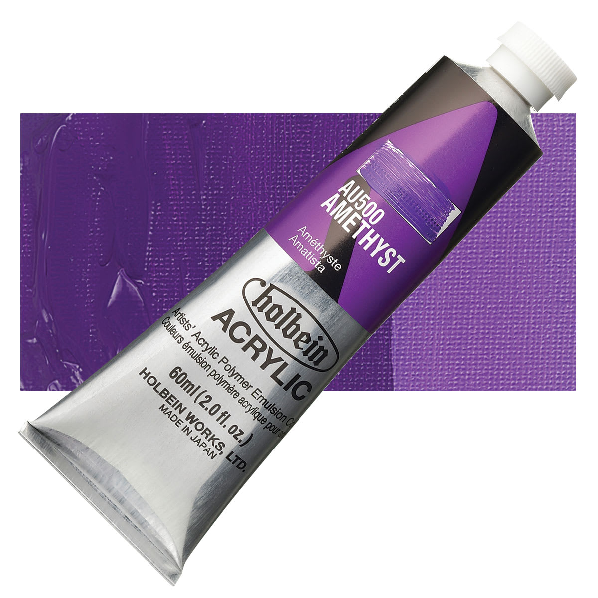 Holbein Heavy Body Artist Acrylic Paint - Amethyst, 60 ml tube and swatch