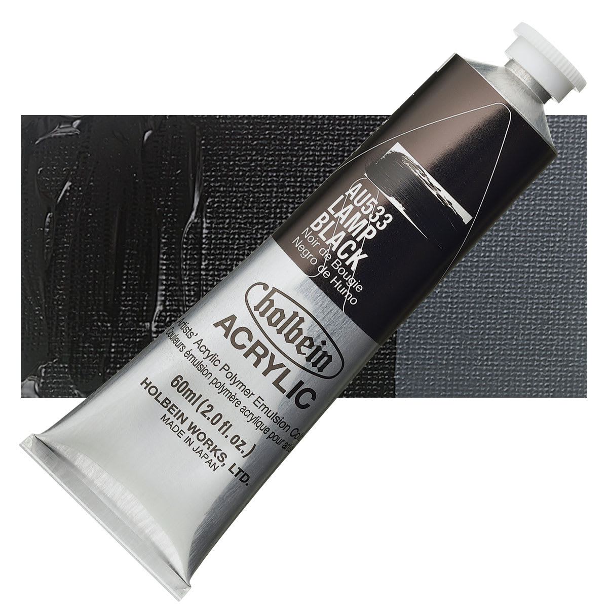 Holbein Heavy Body Artist Acrylic Paint - Lamp Black, 60 ml tube and swatch
