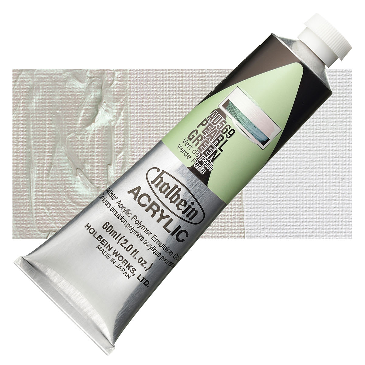 Holbein Heavy Body Artist Acrylic Paint - Pearl Green, 60 ml tube and swatch