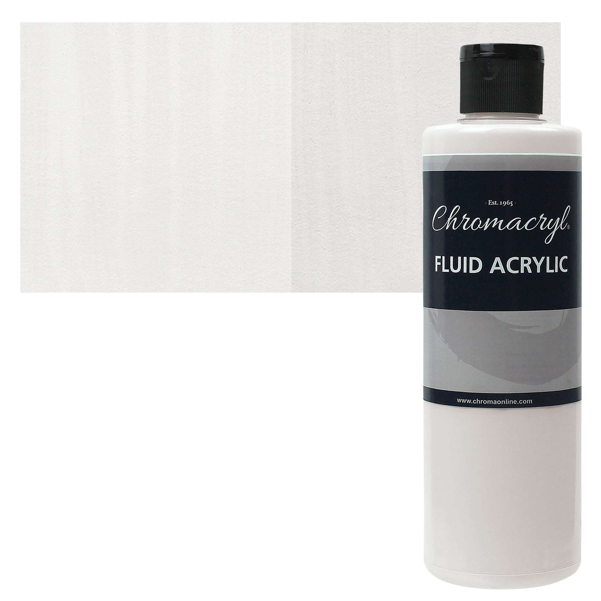 Chromacryl Fluid Acrylic - White, 250 ml bottle and swatch
