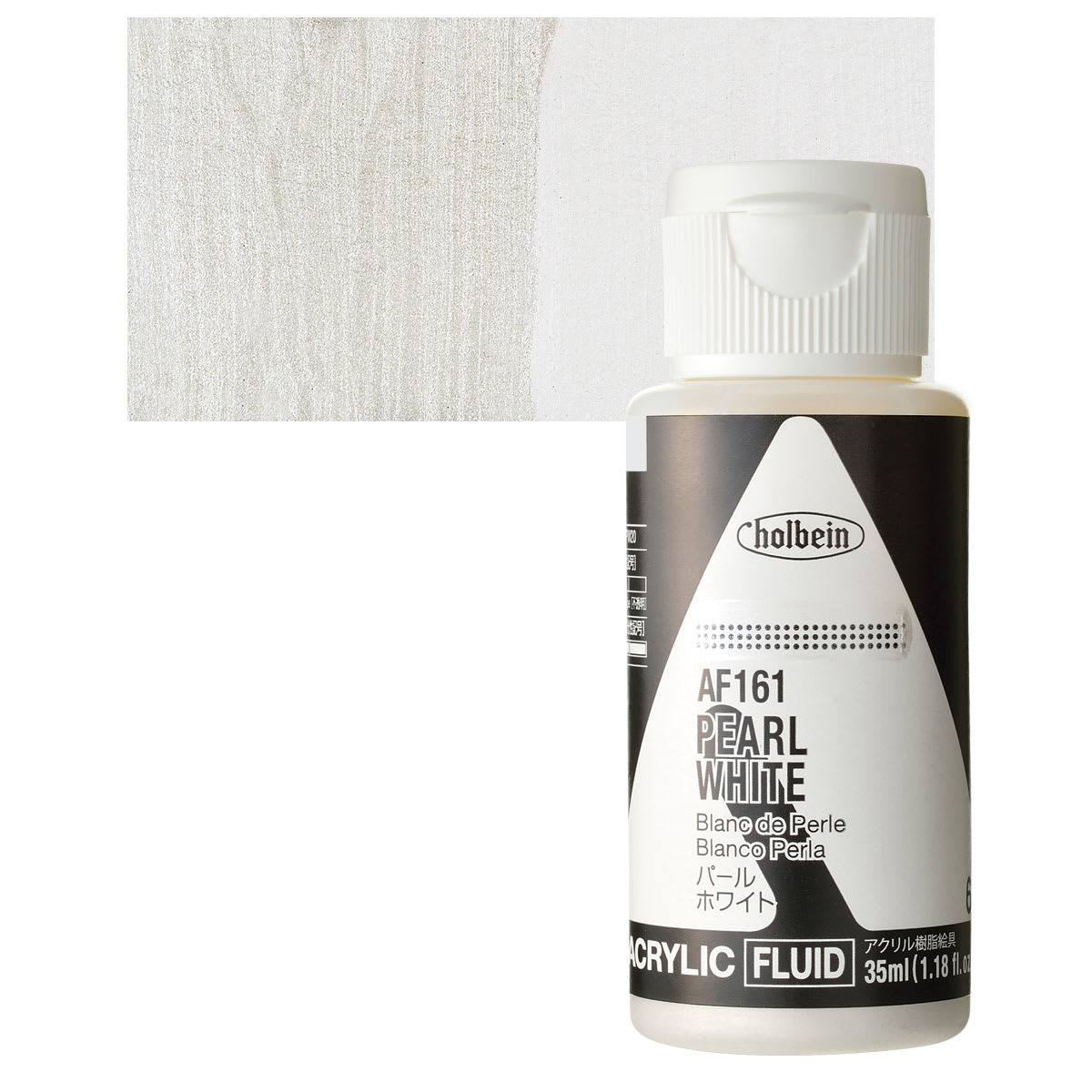 Holbein Fluid Acrylic Paint - Pearl White, 35 ml Bottle and swatch