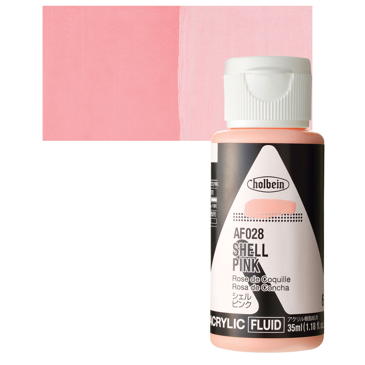 Holbein Fluid Acrylic Paint - Shell Pink, 35 ml Bottle and swatch