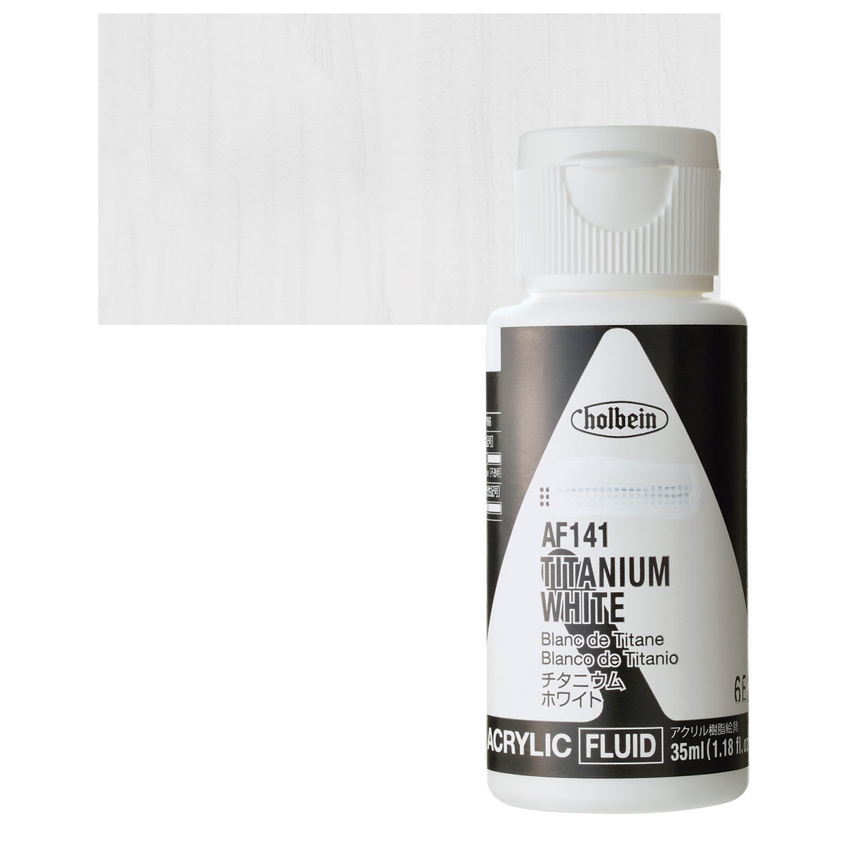 Holbein Fluid Acrylic Paint - Titanium White, 35 ml Bottle and swatch