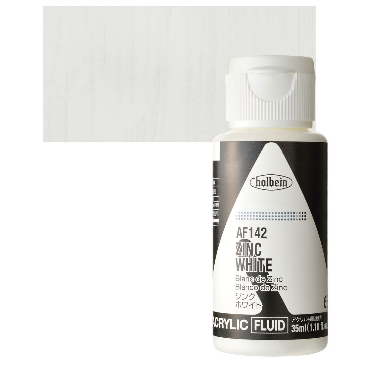 Holbein Fluid Acrylic Paint - Zinc White, 35 ml Bottle and swatch