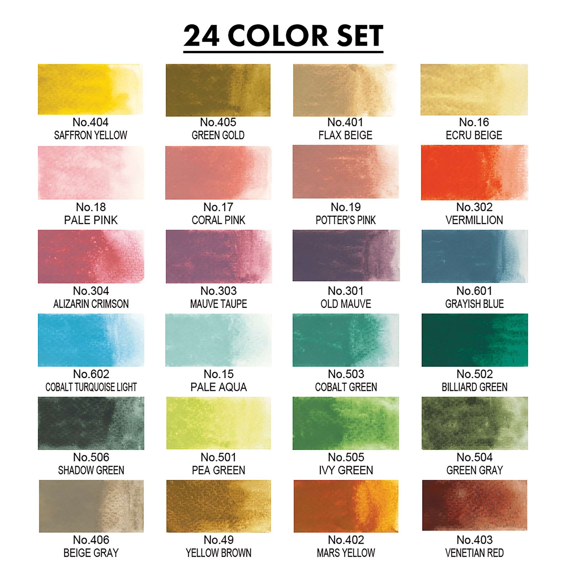 Kuretake Gansai Tambi Watercolor - Art Nouveau, Set of 24 (color chart)