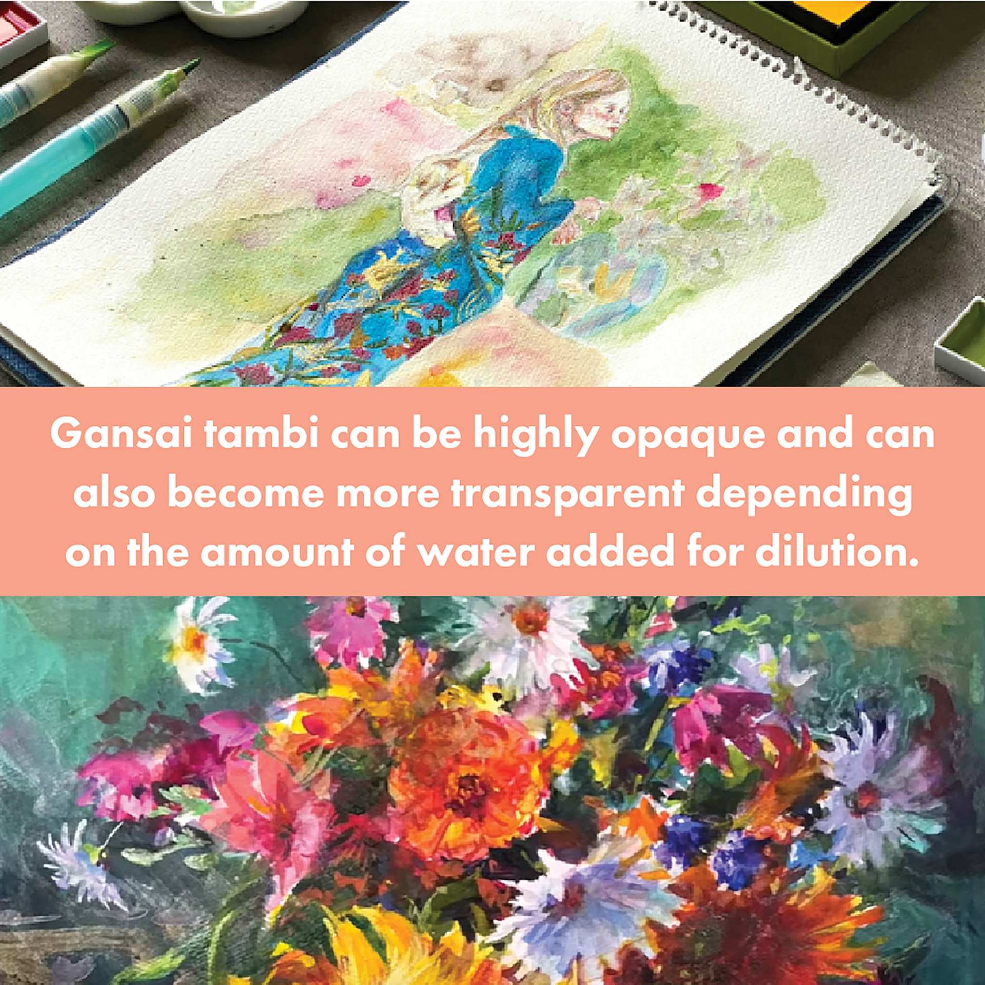 Kuretake Gansai Tambi Watercolor - Art Nouveau, Set of 24 (opacity/transparency info)