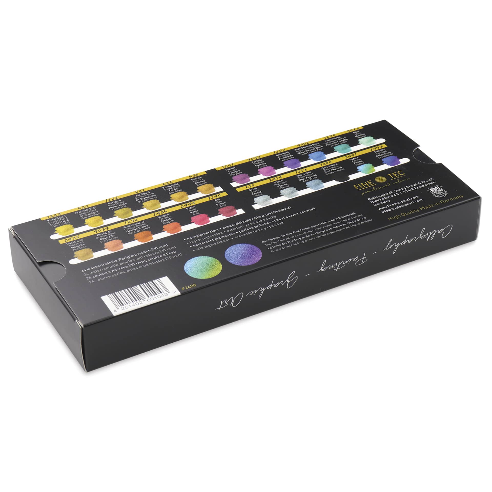 Finetec Artist Mica Watercolor - Pearlescent Set of 24, back of packaging