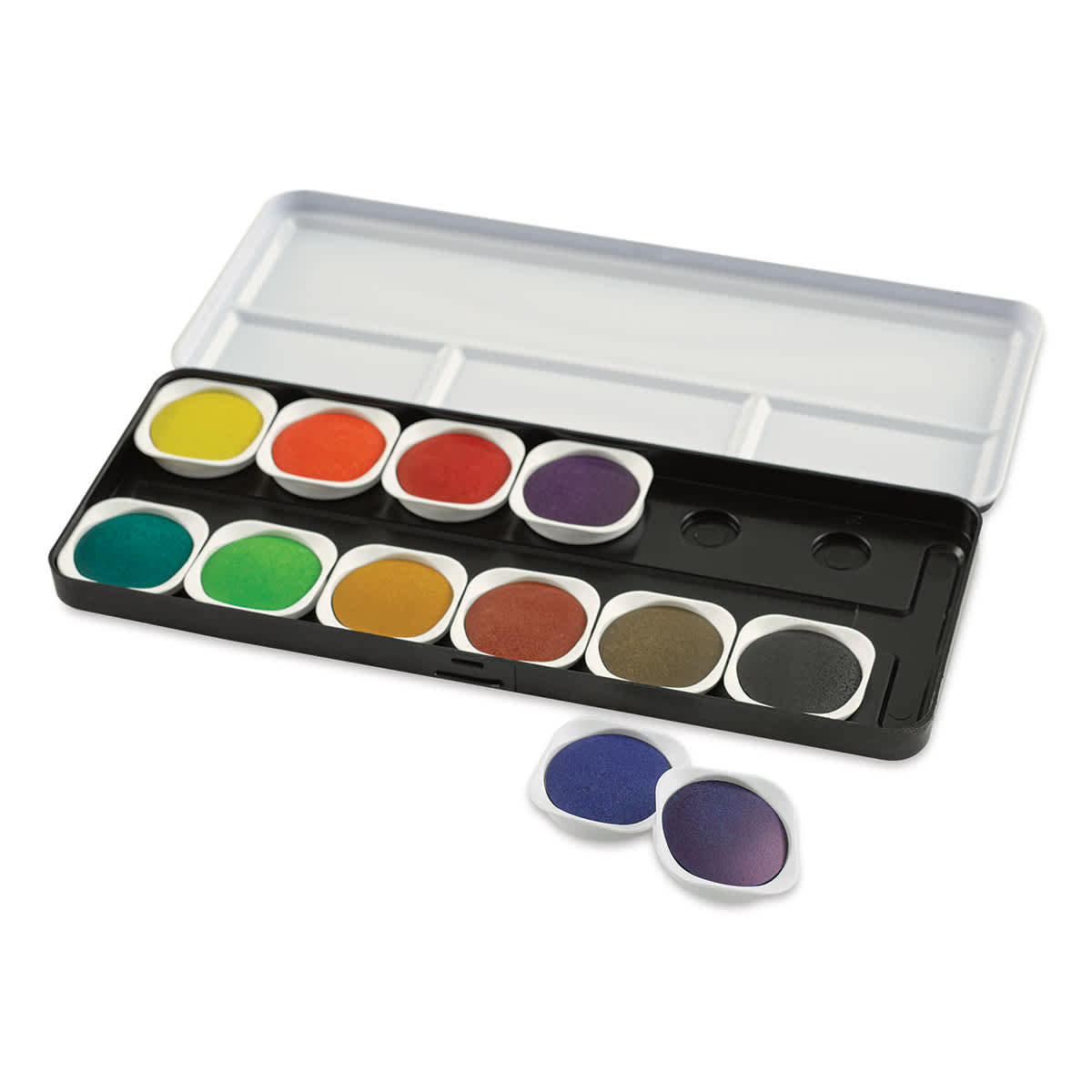 Finetec Transparent Watercolor Pan Set - Assorted Colors, Set of 12 (Pan set with two pans out) Finetec Transparent Watercolor Pan Set - Assorted Colors, Set of 12 (Pan set with two pans out)