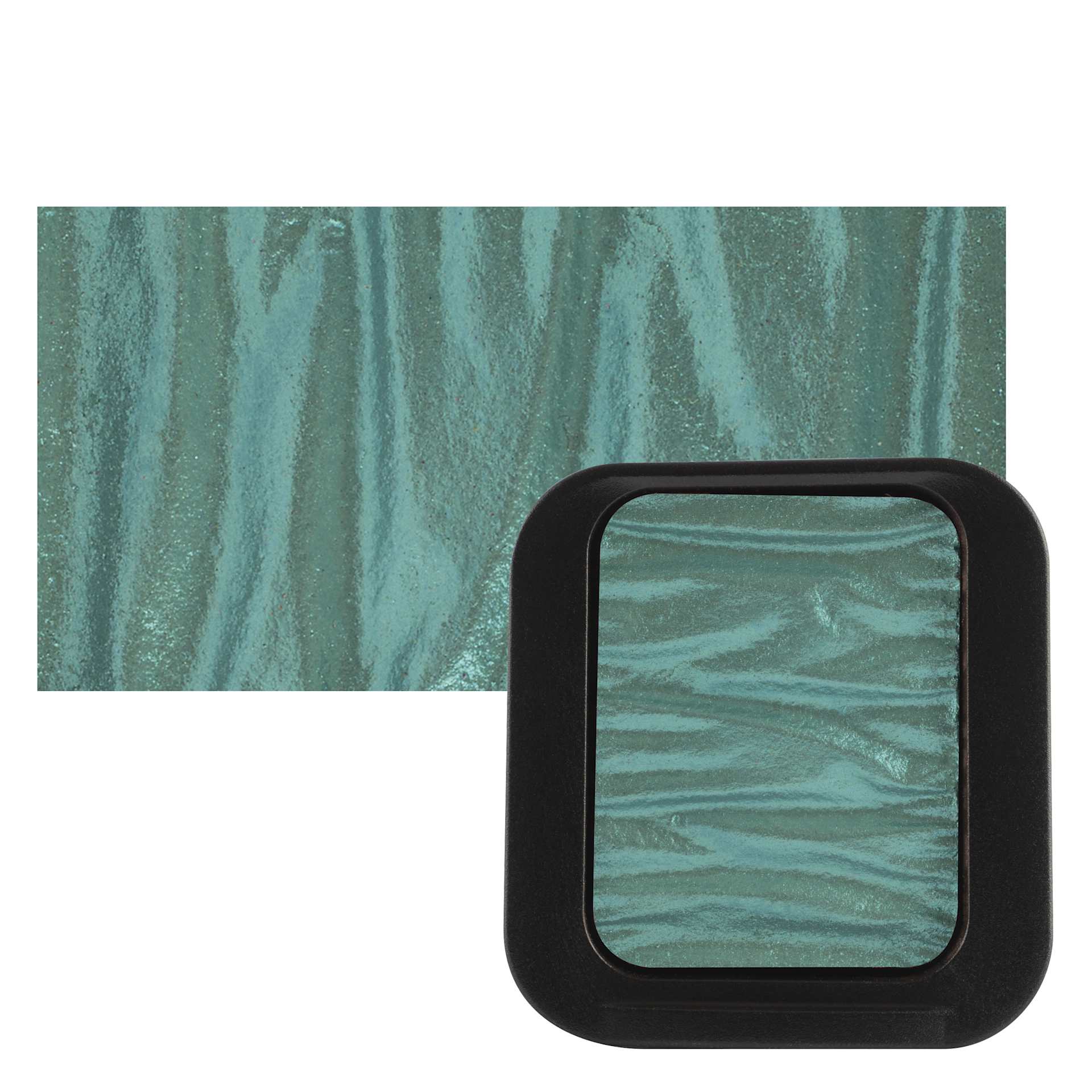 Finetec Artist Mica Watercolor - Caribbean Green pan and swatch