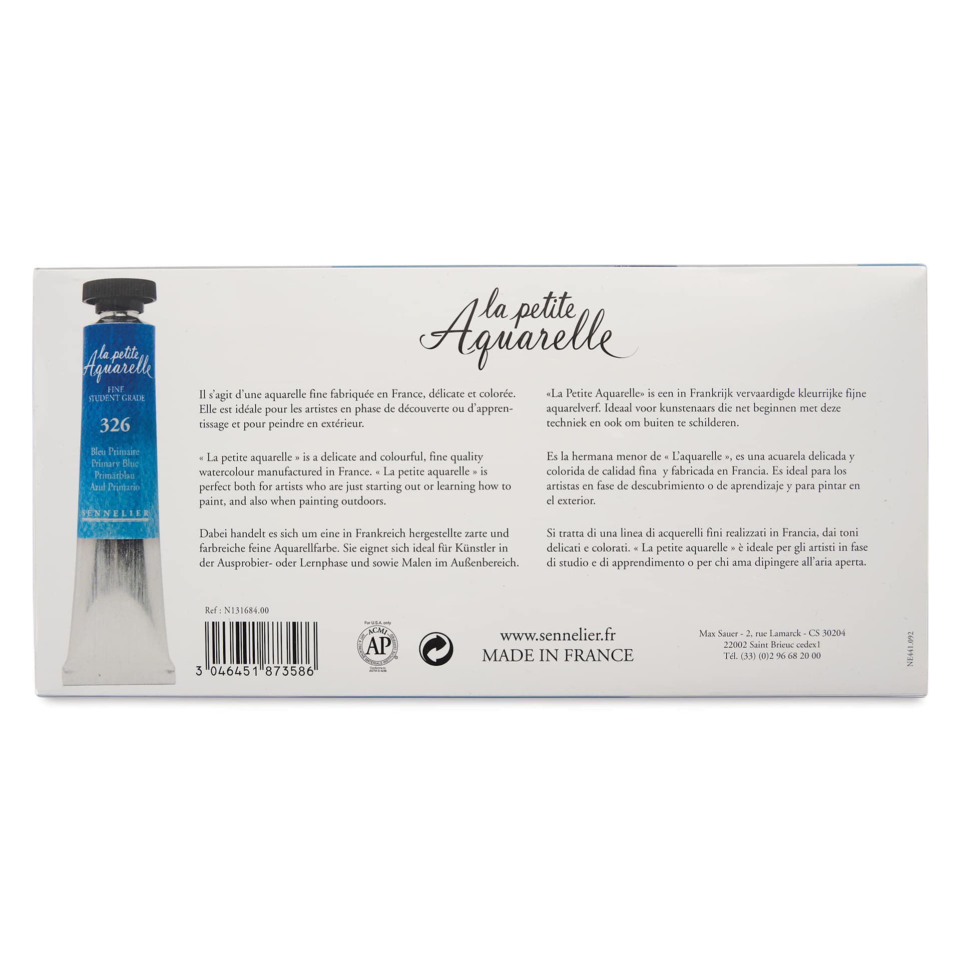 Sennelier La Petite Aquarelle Watercolors - Set of 10 Tubes back of package