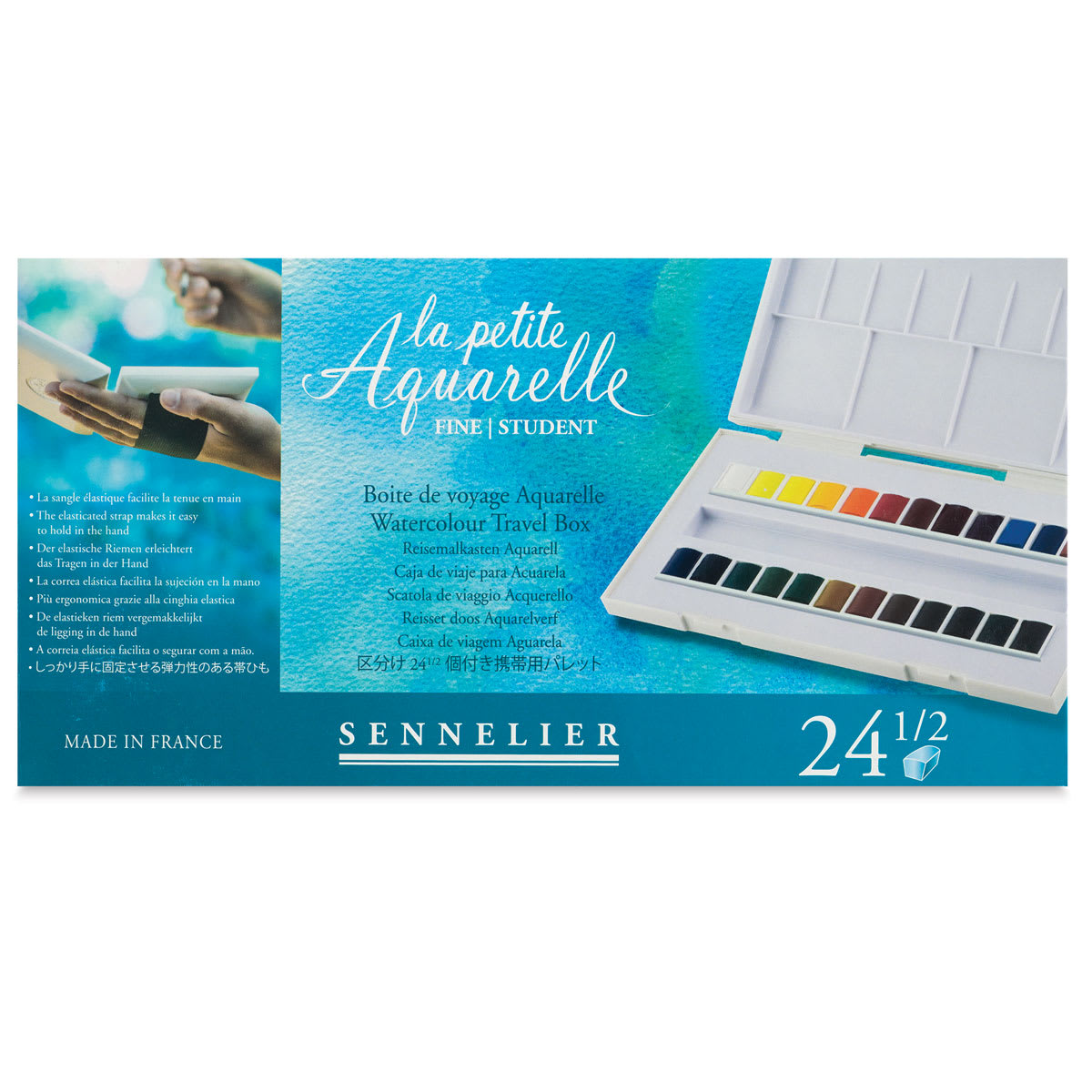 La Petite Aquarelle Watercolor, Set of 24 Half Pans (Front of packaging.) La Petite Aquarelle Watercolor, Set of 24 Half Pans (Front of packaging.)