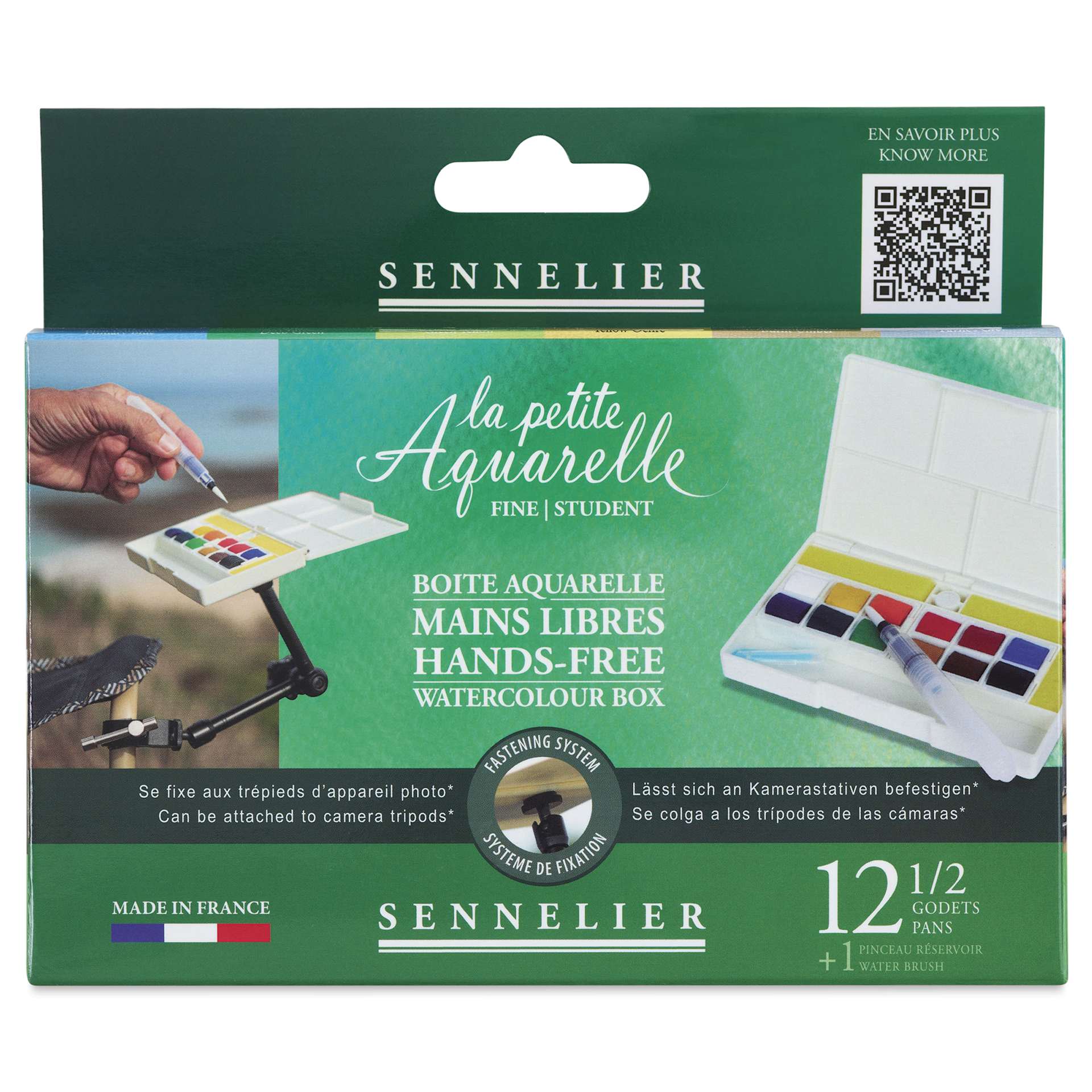 Sennelier La Petite Aquarelle Watercolor Half Pan Hands-Free Set - Set of 12, Assorted Colors front of package
