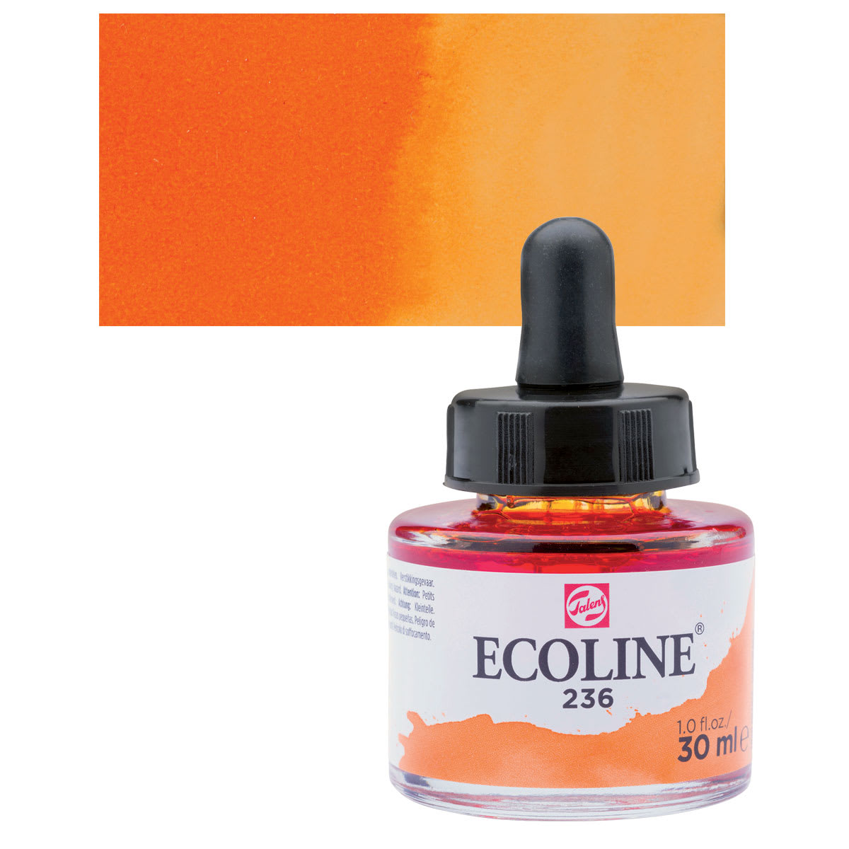 Ecoline Liquid Watercolor with Dropper - Deep Orange, 30 ml jar and swatch