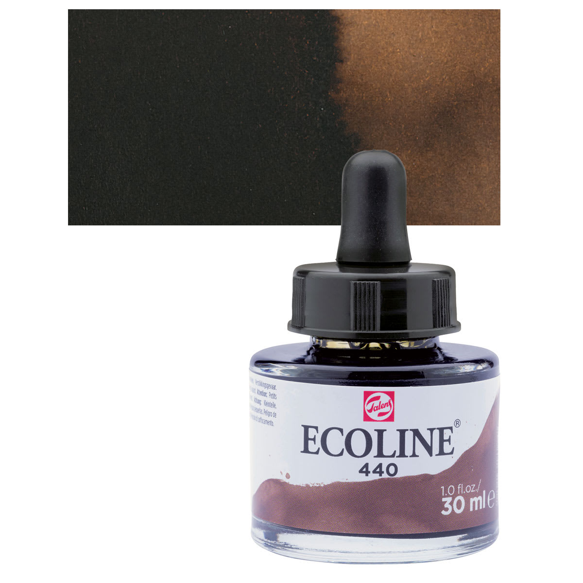 Ecoline Liquid Watercolor with Dropper - Sepia Deep, 30 ml jar and swatch
