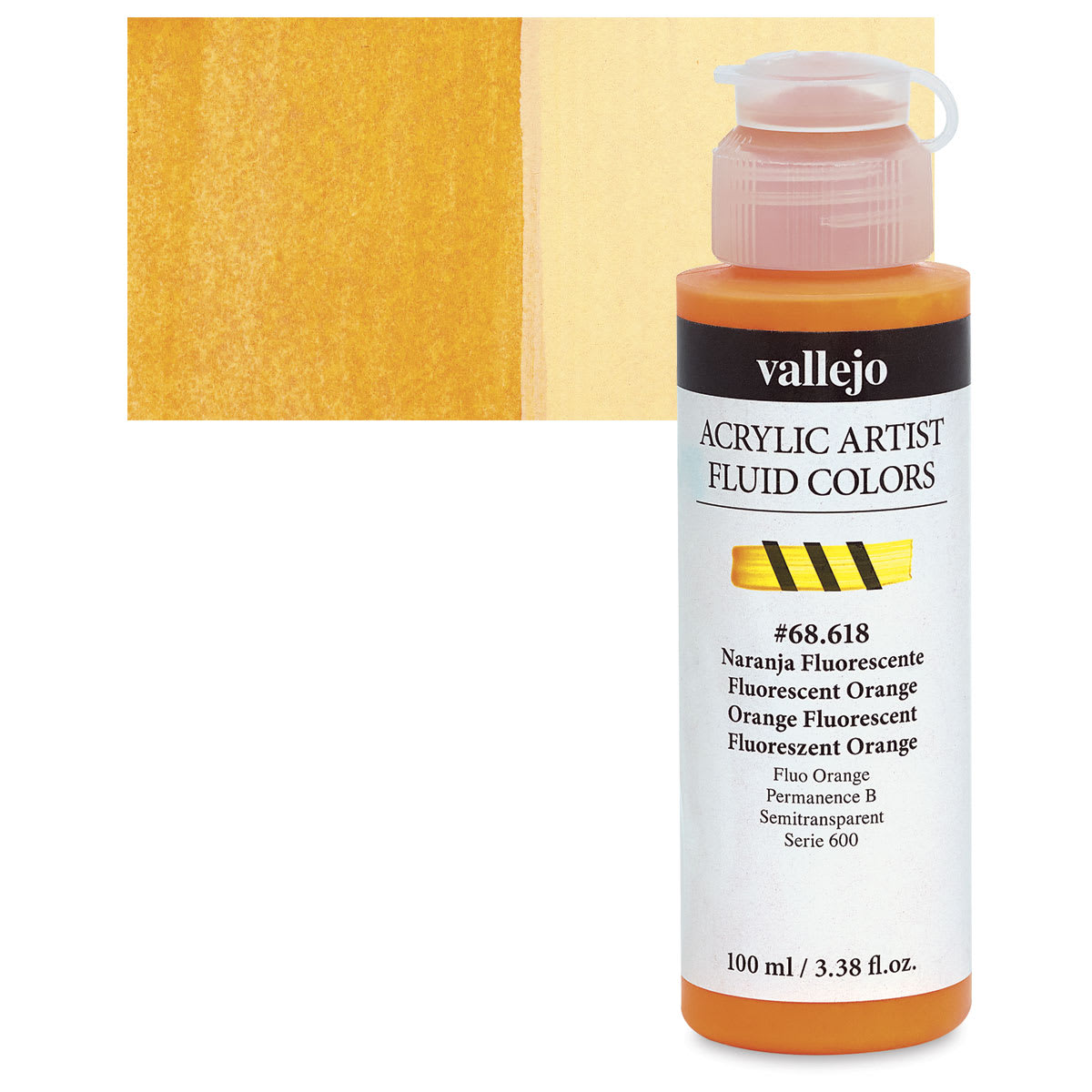 Vallejo Fluid Acrylic - Fluorescent Orange, 100 ml and swatch Vallejo Fluid Acrylic - Fluorescent Orange, 100 ml and swatch